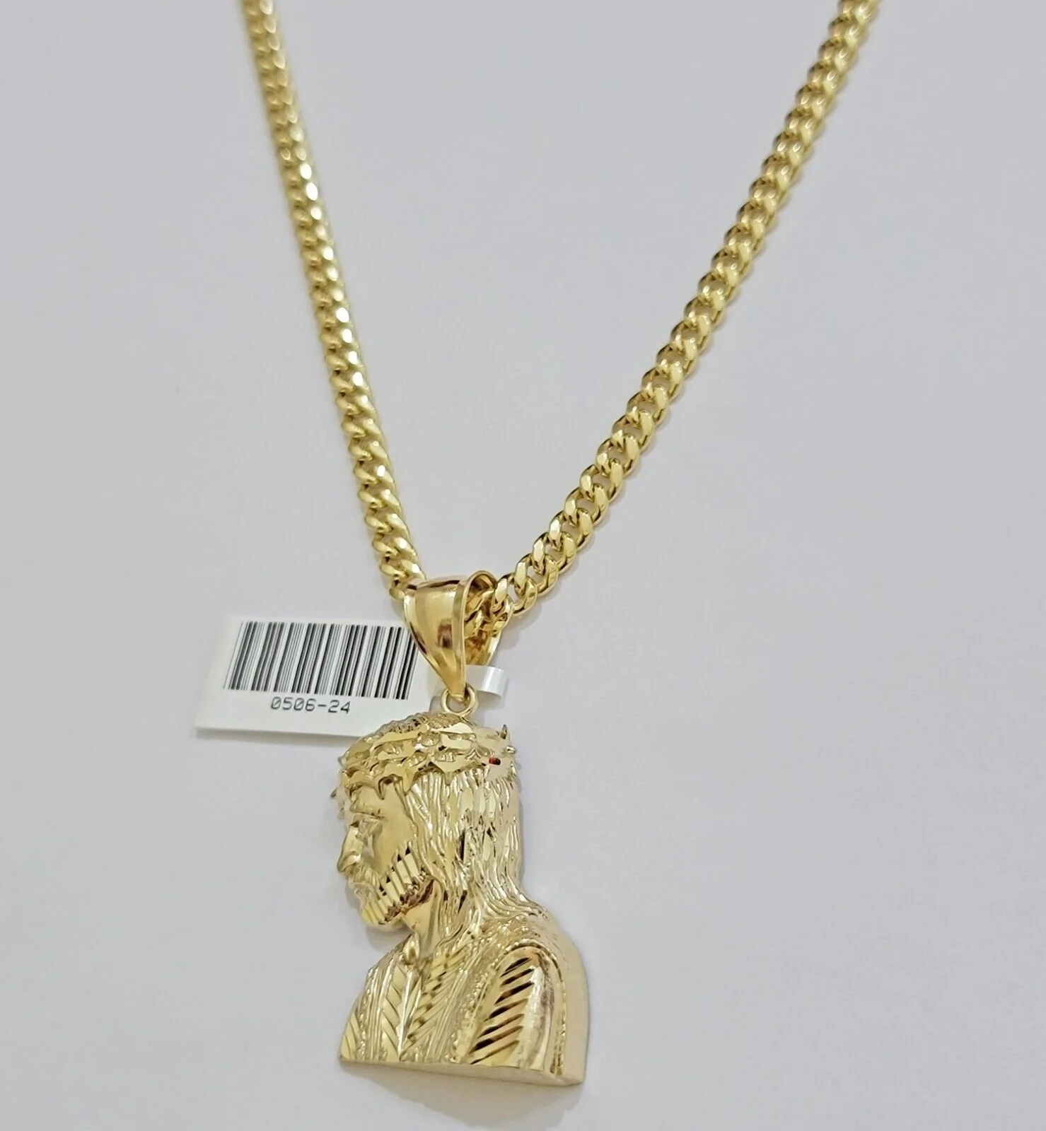 Real 10k Gold Pendant Necklace SET & Miami Cuban Link Chain 4mm 22" & Jesus Head - Image 4