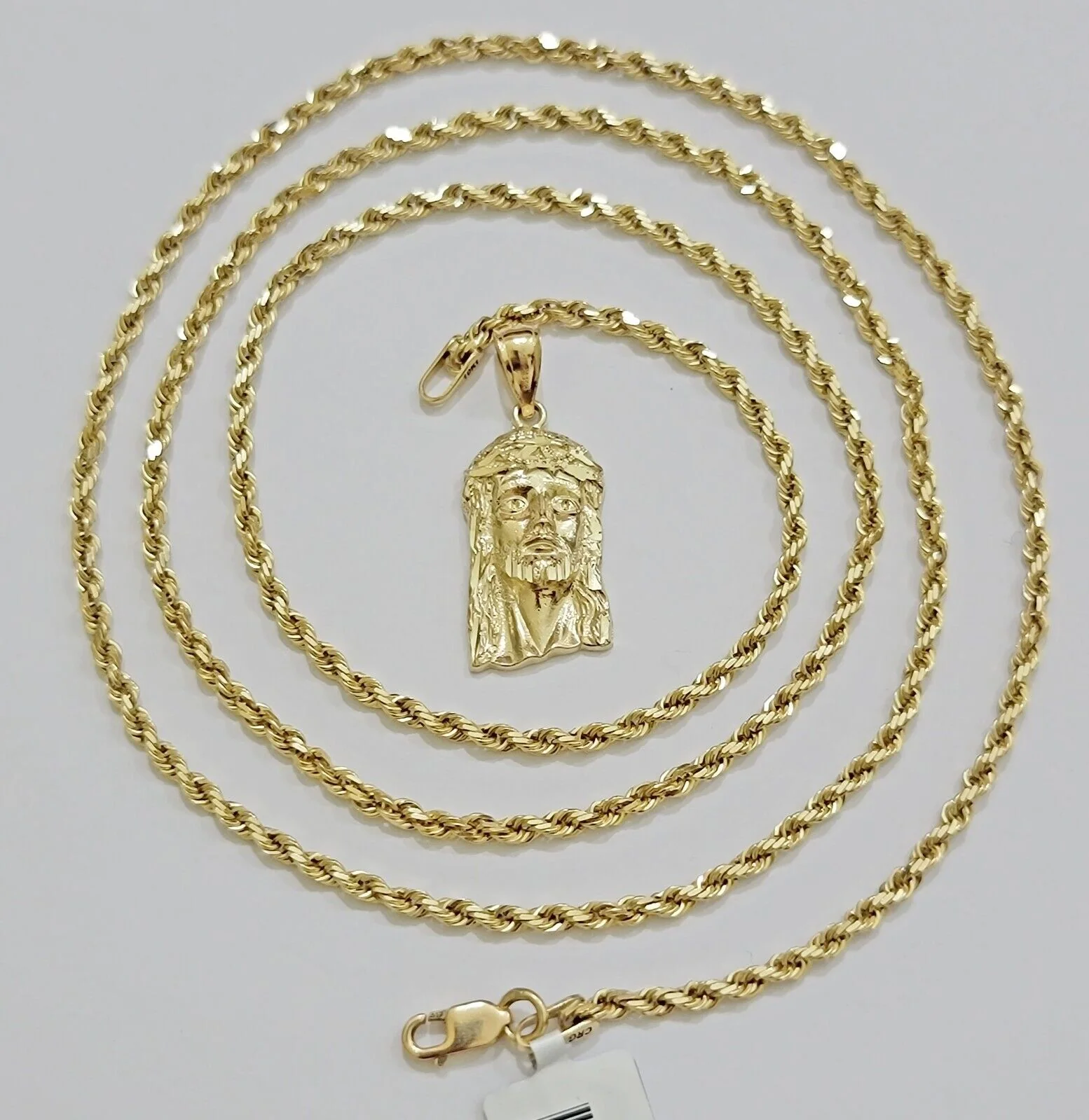 REAL 10k Gold Pendant & Solid Rope Chain Necklace 18" - 24 Inch Jesus Face Charm - Image 4