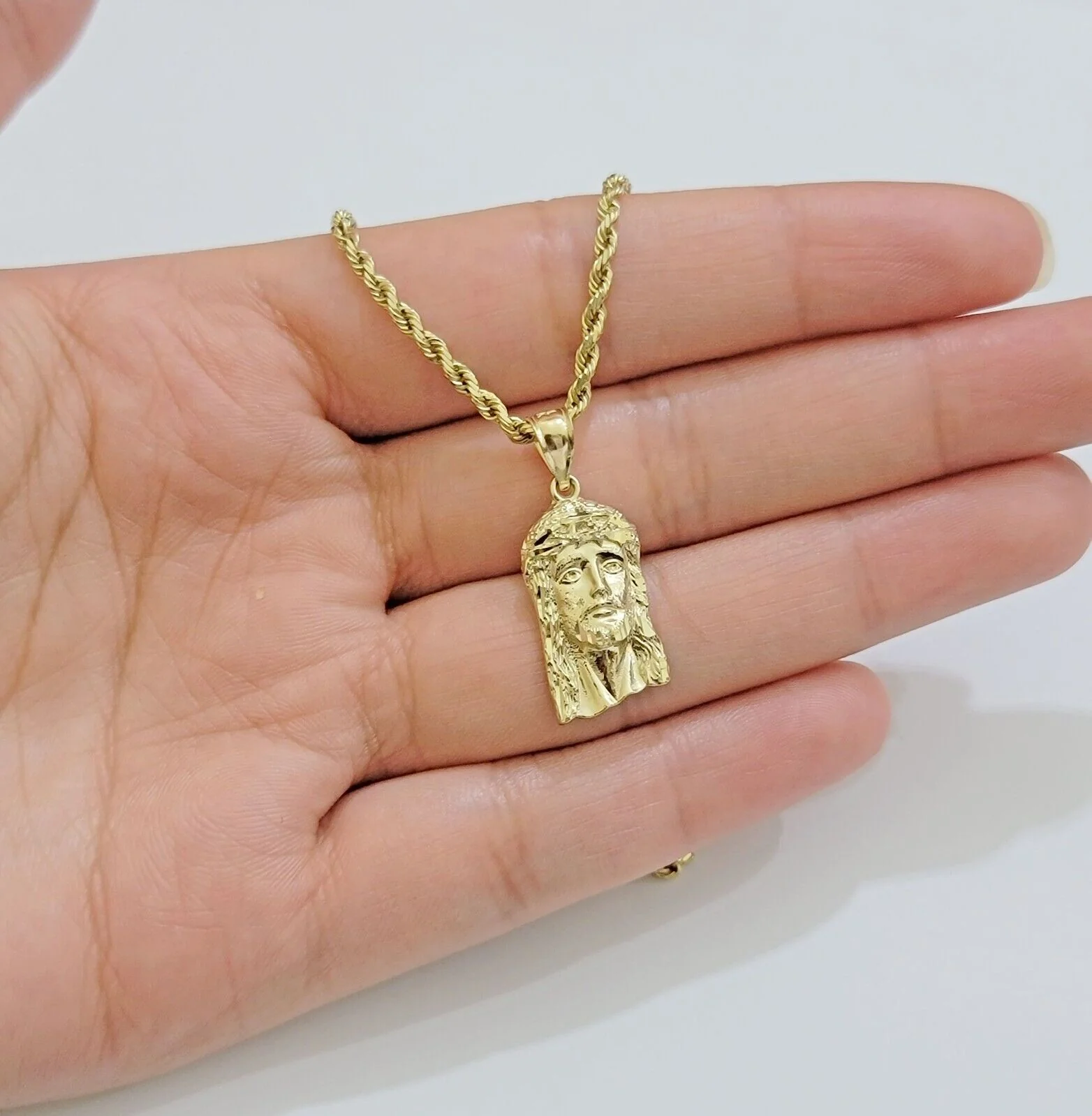 REAL 10k Gold Pendant & Solid Rope Chain Necklace 18" - 24 Inch Jesus Face Charm - Image 6