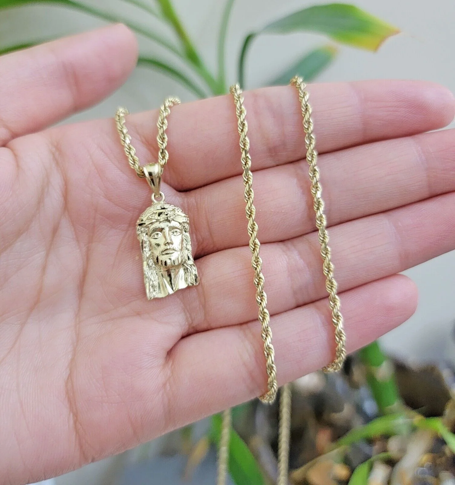 REAL 10k Gold Pendant & Solid Rope Chain Necklace 18" - 24 Inch Jesus Face Charm - Image 7