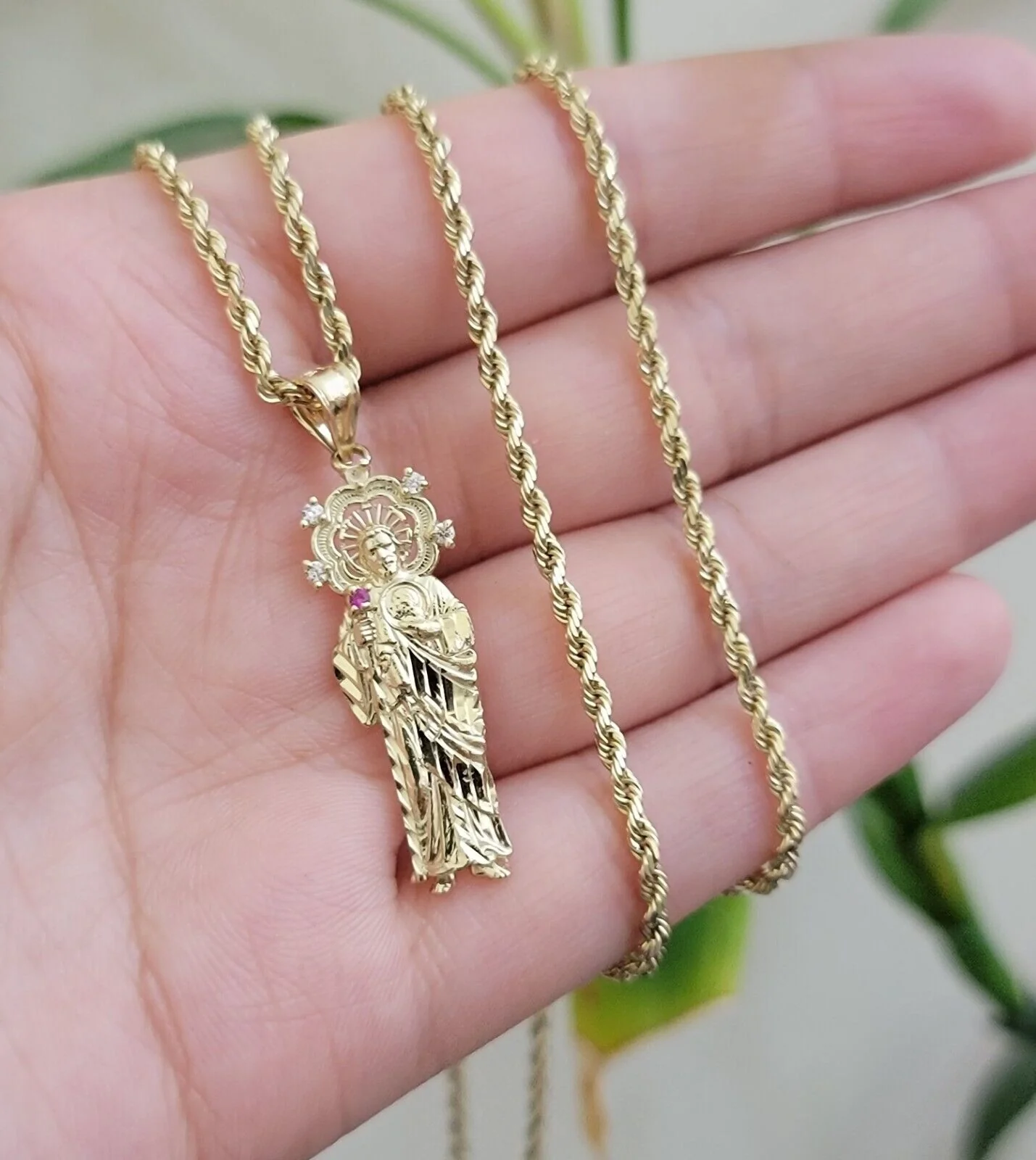 REAL 10k Gold Pendant & Solid Rope Chain Necklace 18" - 24 Inch Saint Jude Charm - Image 10