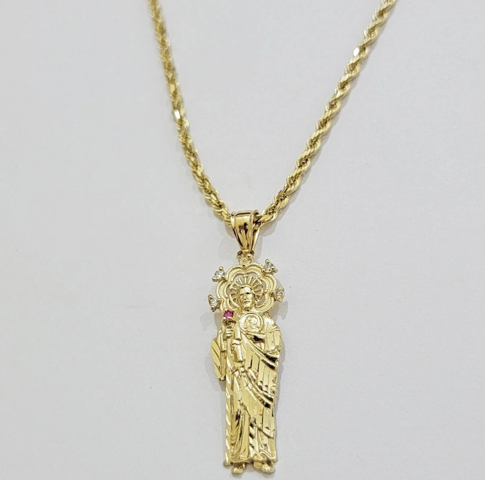 REAL 10k Gold Pendant & Solid Rope Chain Necklace 18" - 24 Inch Saint Jude Charm - Image 9