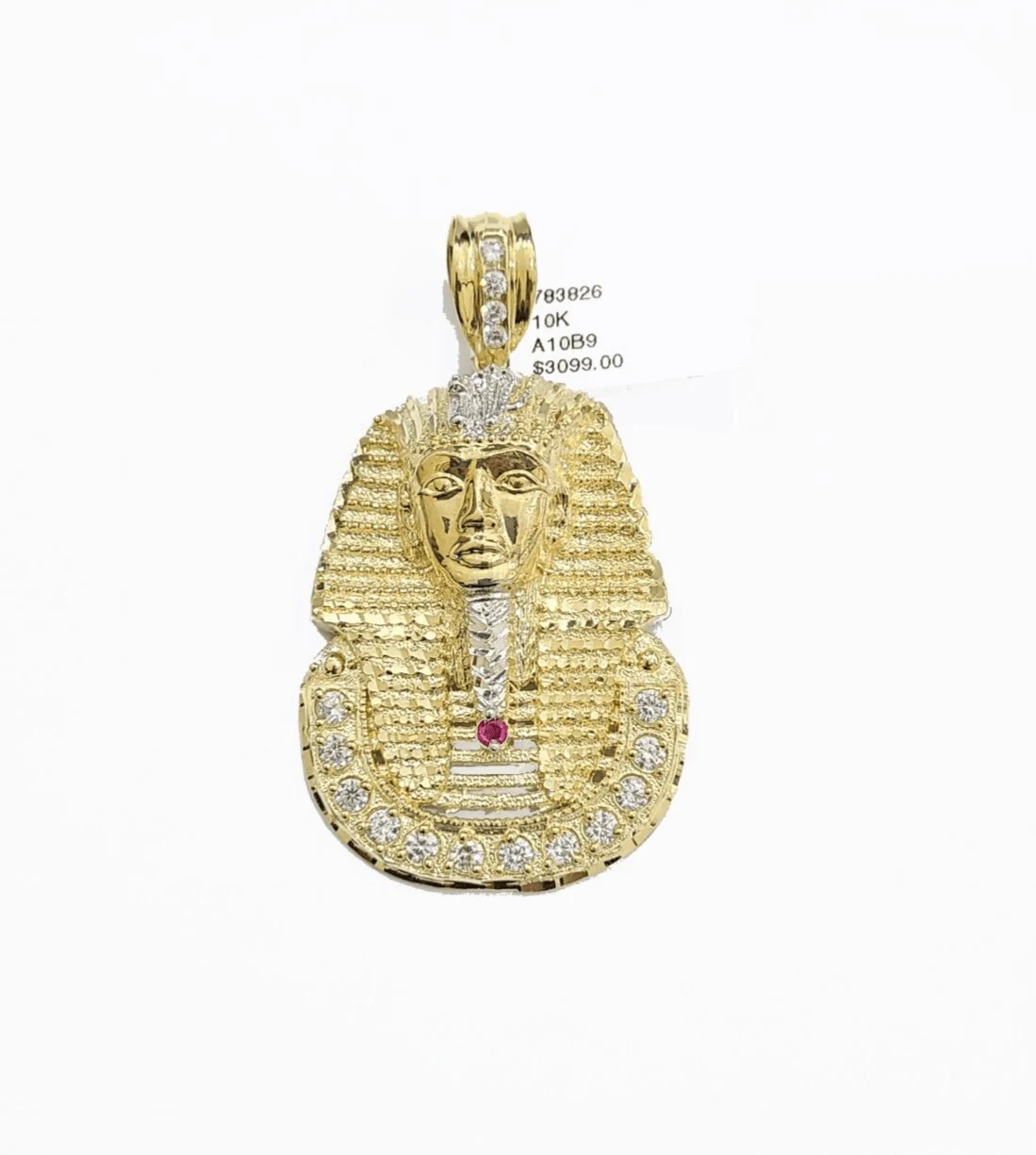 Real 10k Gold Pharaoh Head Charm Pendant 2"  10kt Yellow Gold for Chain - Image 3
