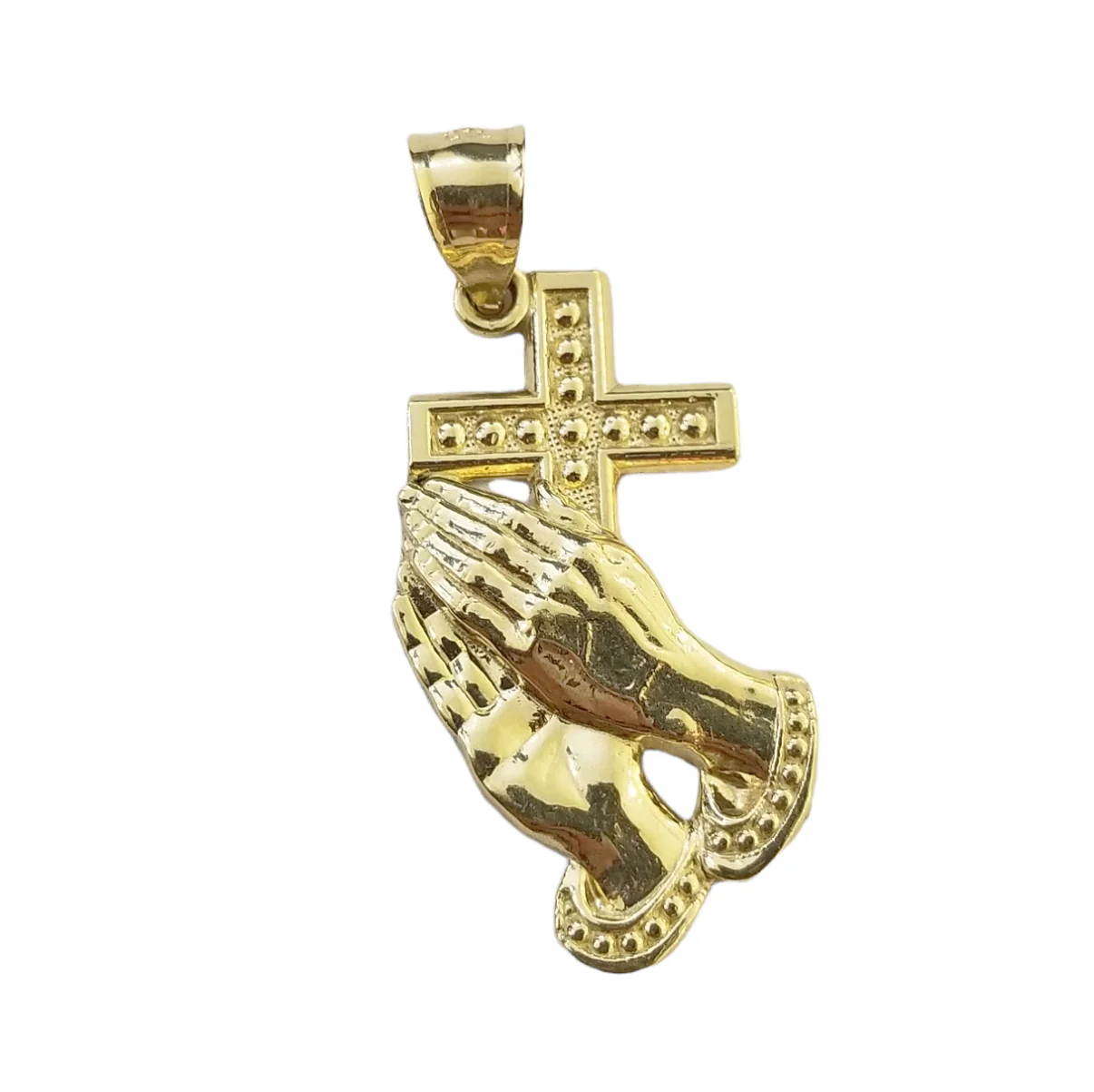 Real 10K Gold Praying Hand Jesus Cross Pendent 4mm Franco Chain 22" Inch Charm - Image 2