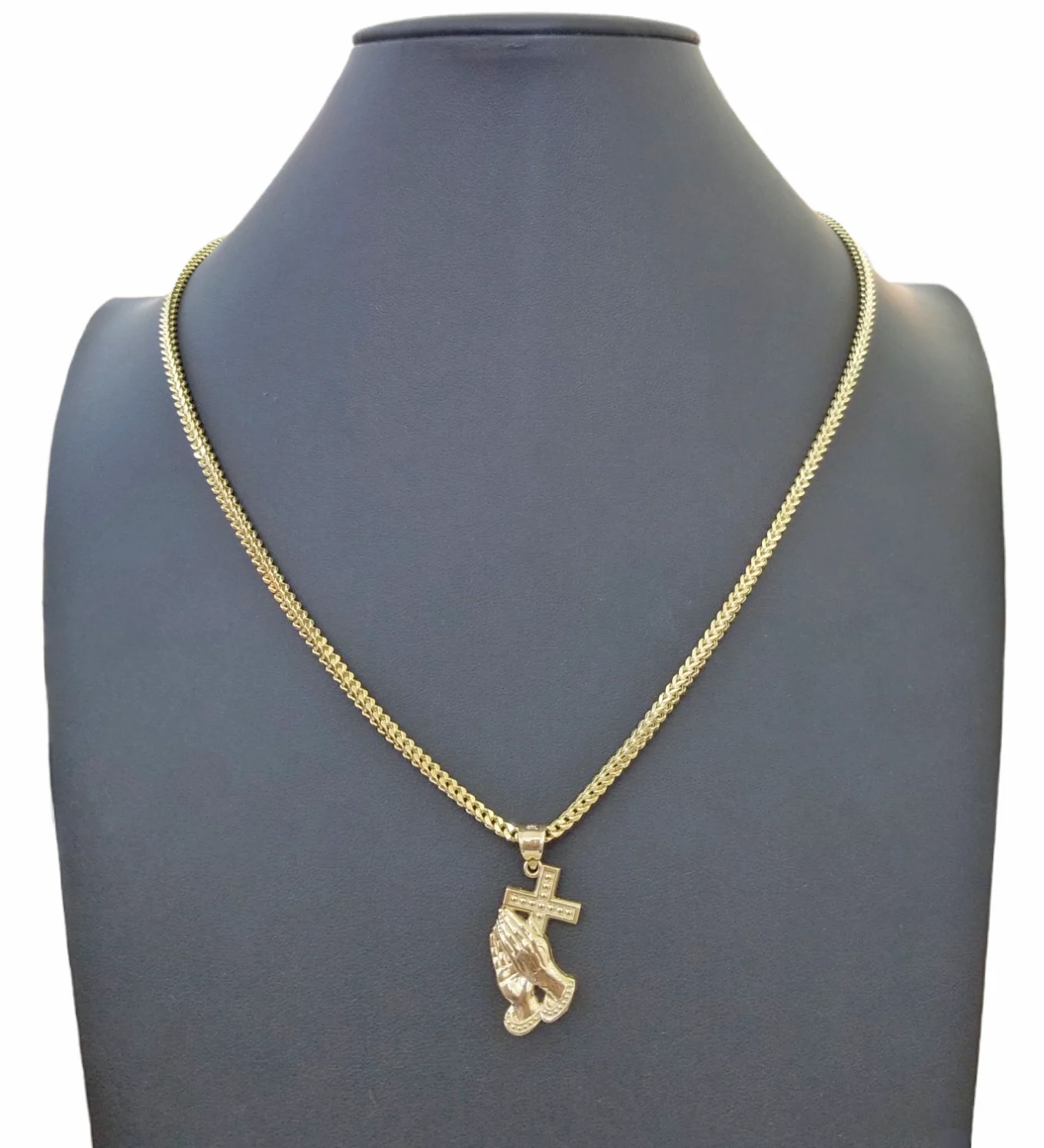 Real 10K Gold Praying Hand Jesus Cross Pendent 4mm Franco Chain 22" Inch Charm - Image 5