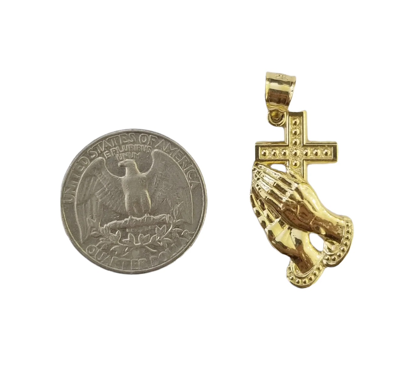 Real 10K Gold Praying Hand Jesus Cross Pendent 4mm Franco Chain 22" Inch Charm - Image 6
