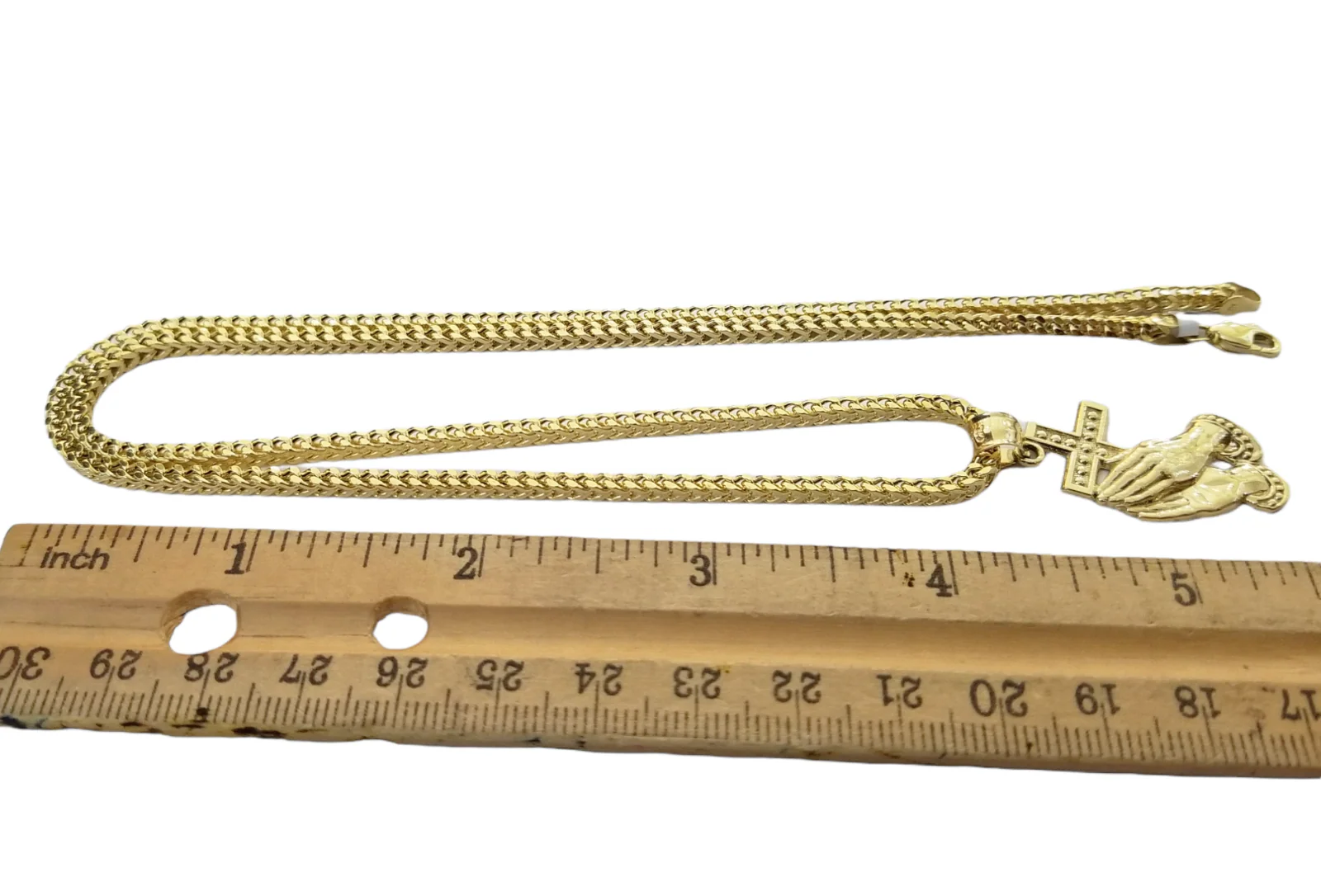 Real 10K Gold Praying Hand Jesus Cross Pendent 4mm Franco Chain 22" Inch Charm - Image 8