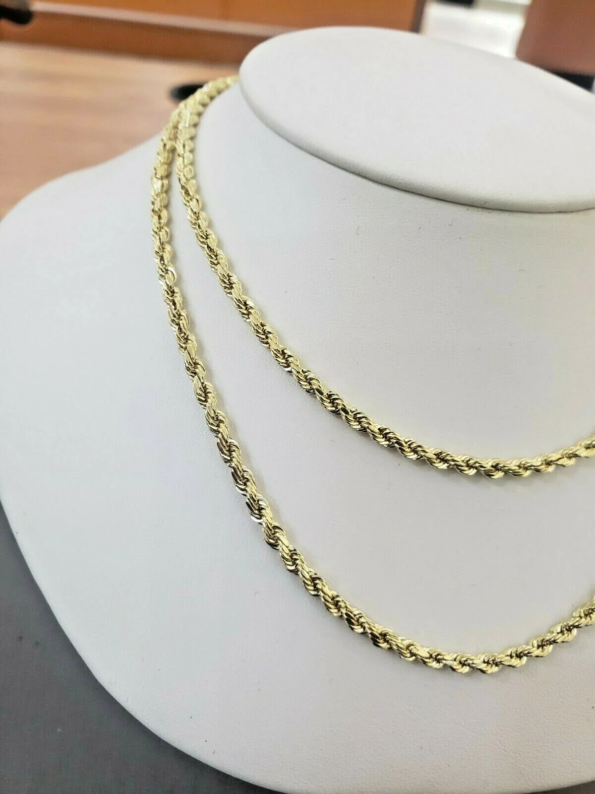 Real 10k Gold Rope chain 3mm 4mm Necklace 10KT yellow Gold 16-30" Diamond Cut - Image 7