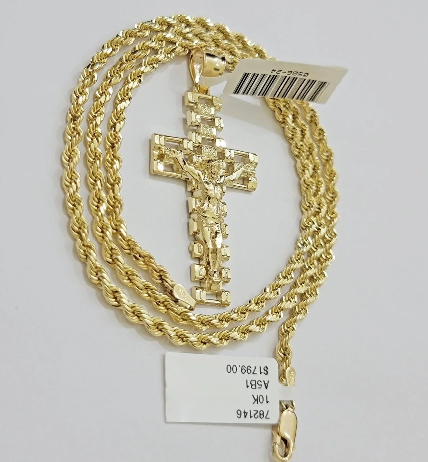 Real 10k Gold Rope Chain Cross SET 3mm 18-30" Inch Necklace Jesus Charm Pendant - Image 5