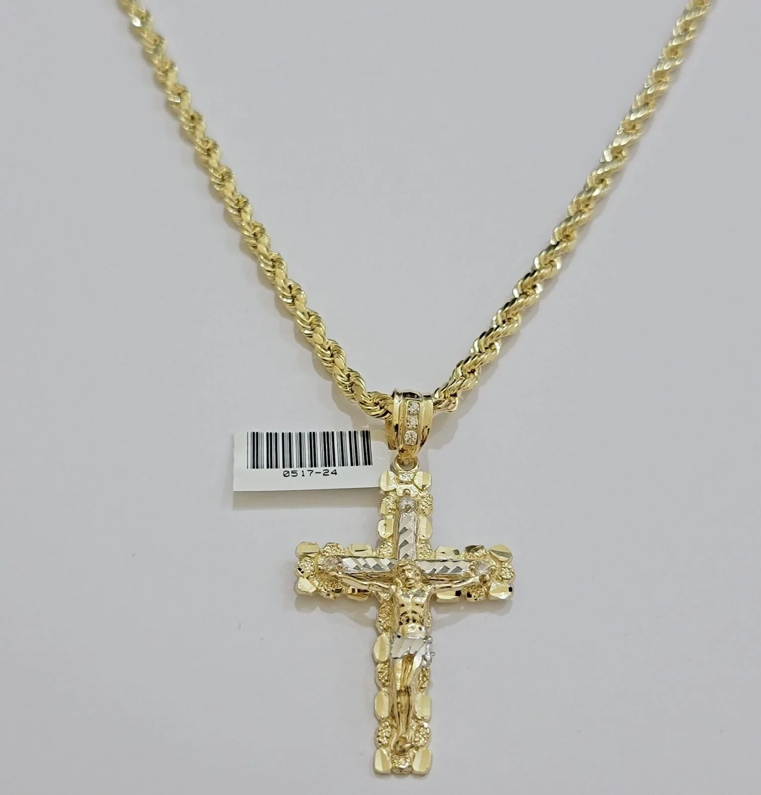 Real 10k Gold Rope Chain Jesus Cross Charm SET 4mm 20'' Necklace & Pendant Men's - Image 7