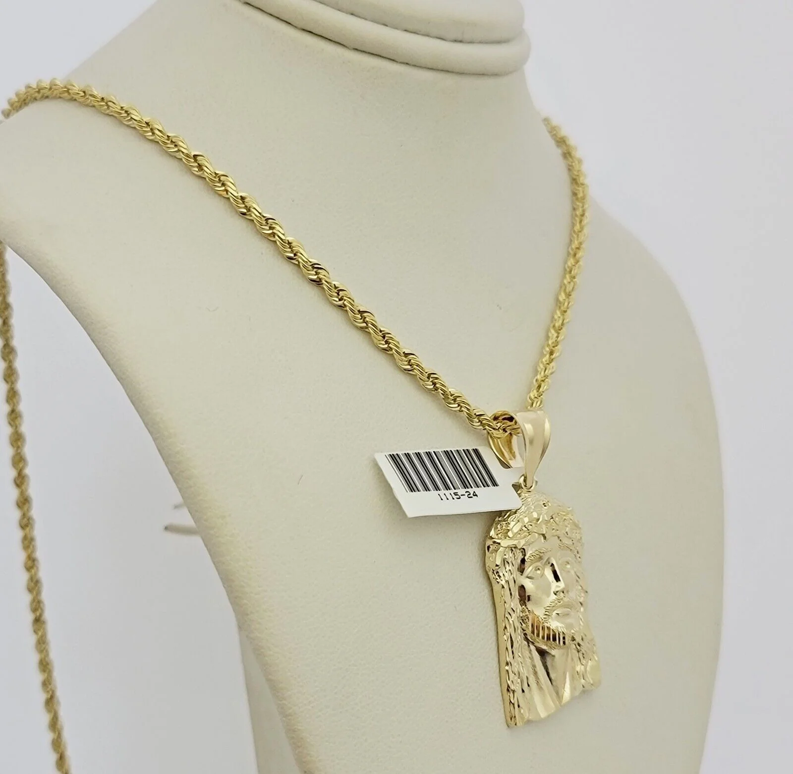 Real 10k Gold Rope Chain Jesus Face Charm Pendant Set 3mm Necklace 24 Inch SOLID - Image 6