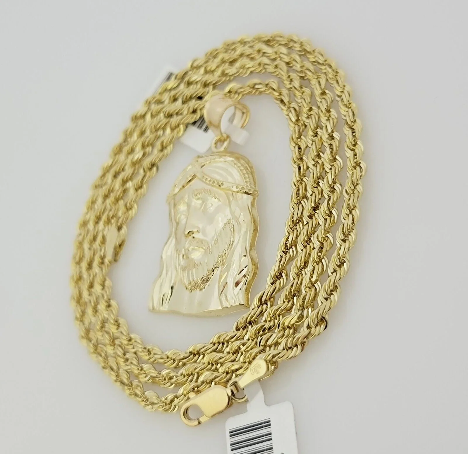 Real 10k Gold Rope Chain Jesus Head Charm Pendant Set 3mm Necklace 18"-26" SOLID - Image 4