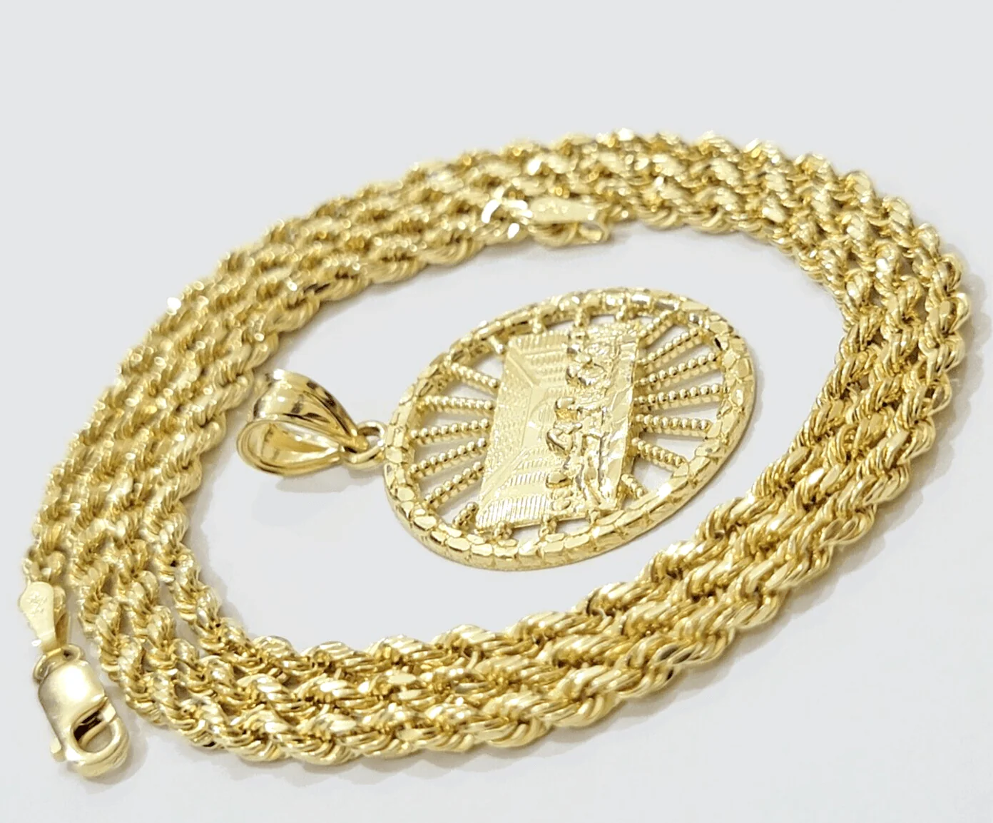 Real 10k Gold Rope Chain Last Supper Pendant Set, 28 Inch 3mm necklace & Charm - Image 9