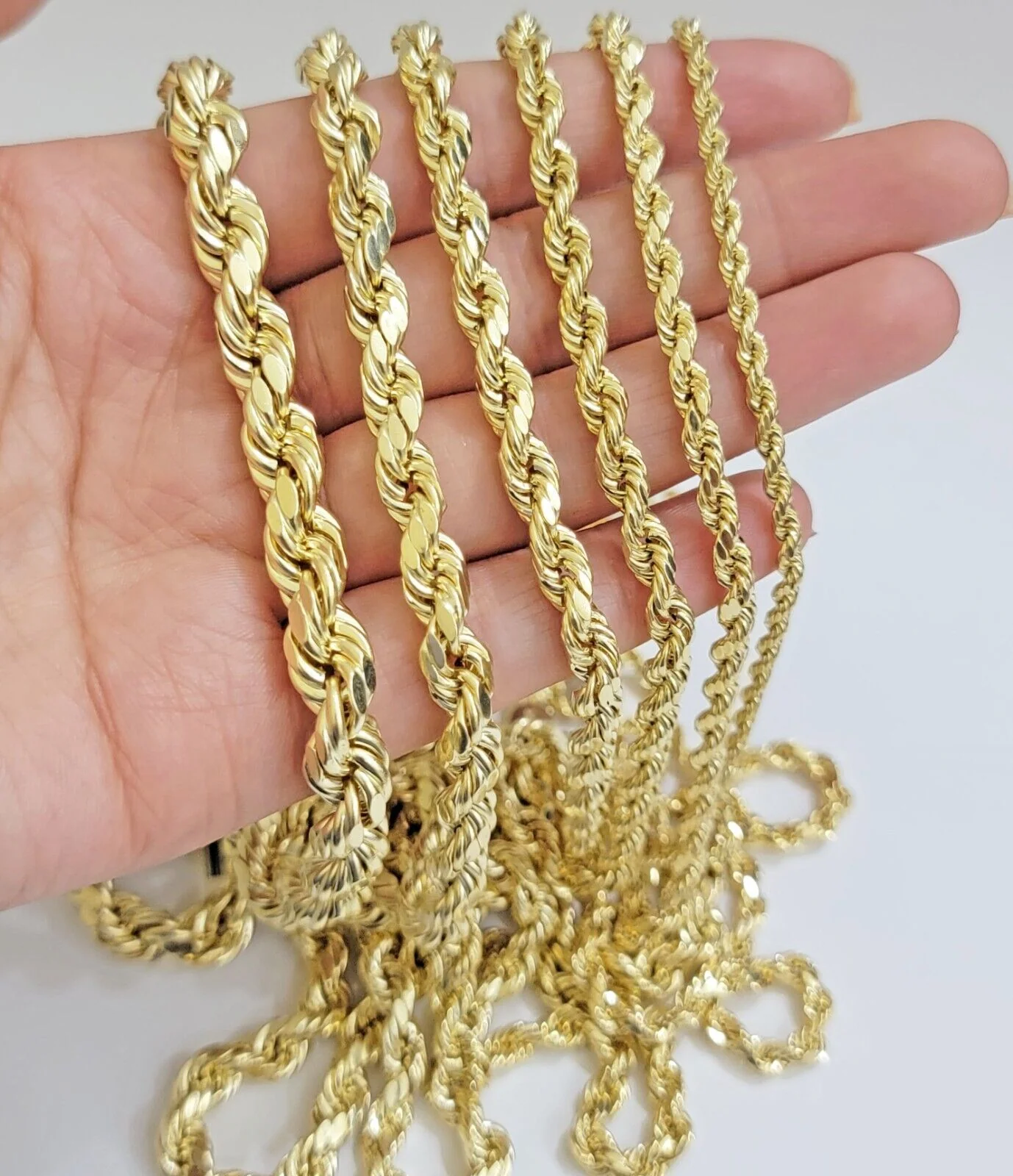 Real 10k Gold Rope Chain Necklace 18-30 Inch 3mm to 10mm Diamond Cut 10KT Yellow