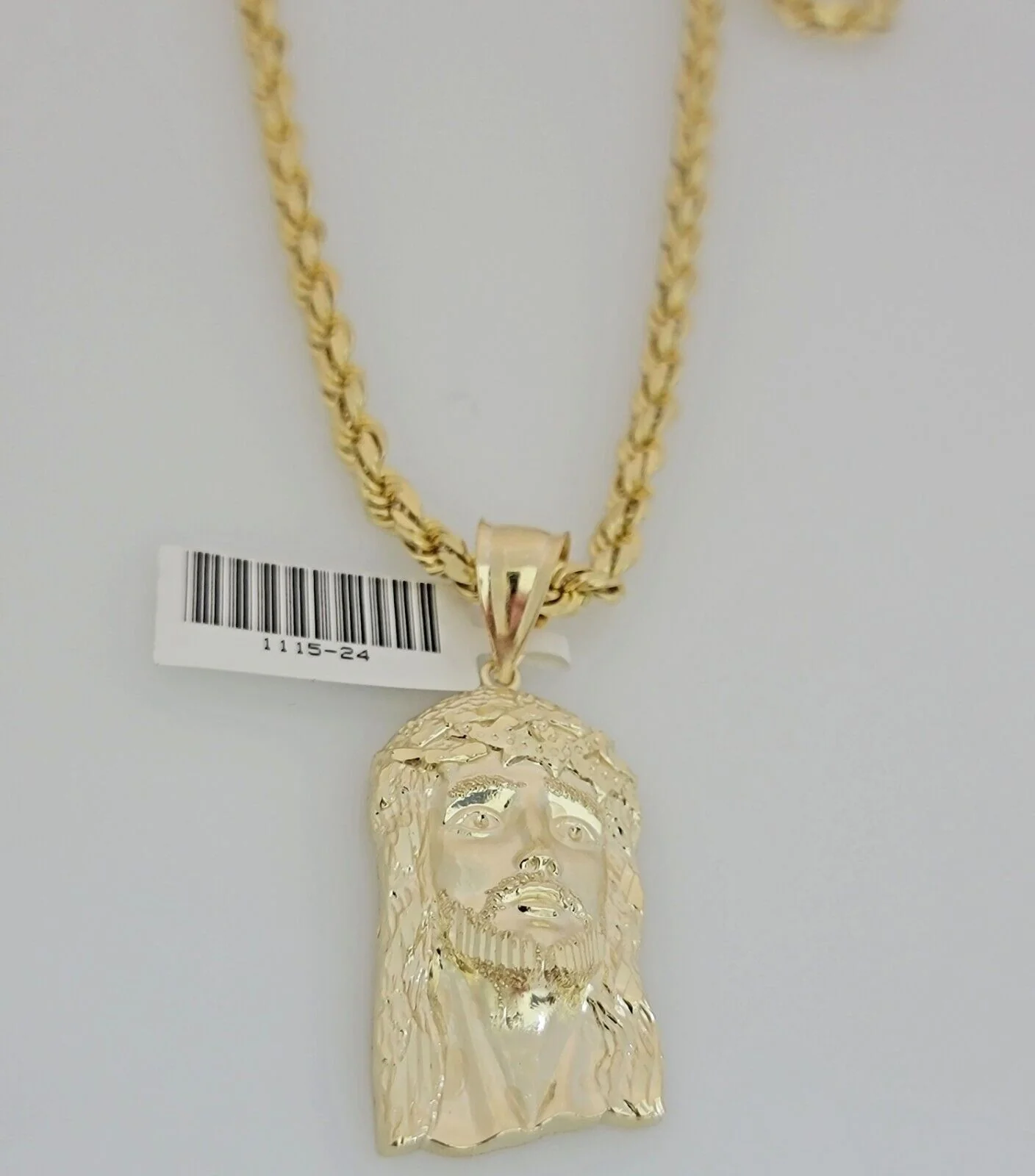 Real 10k Gold Rope Chain Pendant SET Jesus Face Charm Solid Necklace 4mm 26 Inch - Image 5