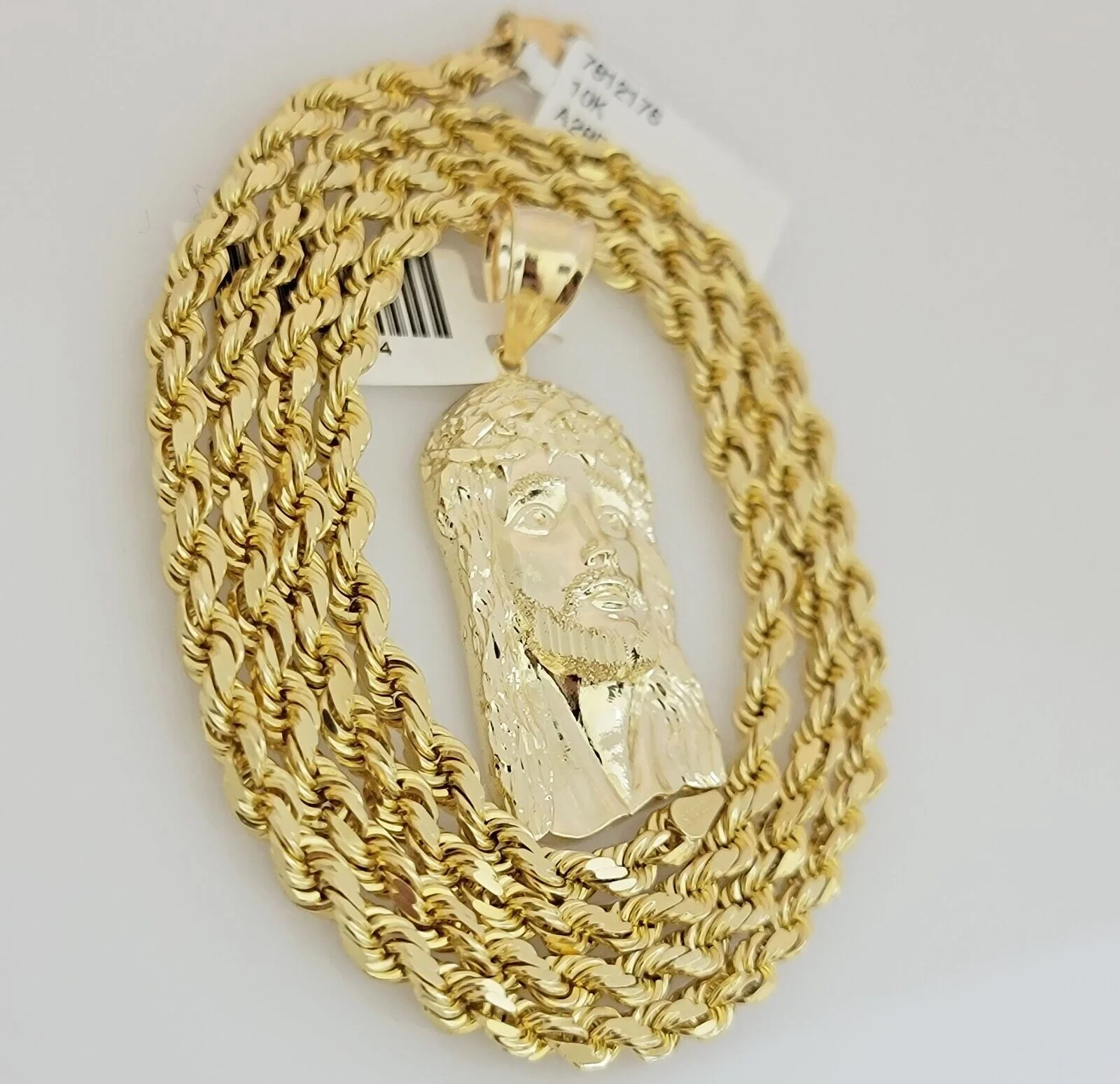 Real 10k Gold Rope Chain Pendant SET Jesus Face Charm Solid Necklace 4mm 26 Inch - Image 6