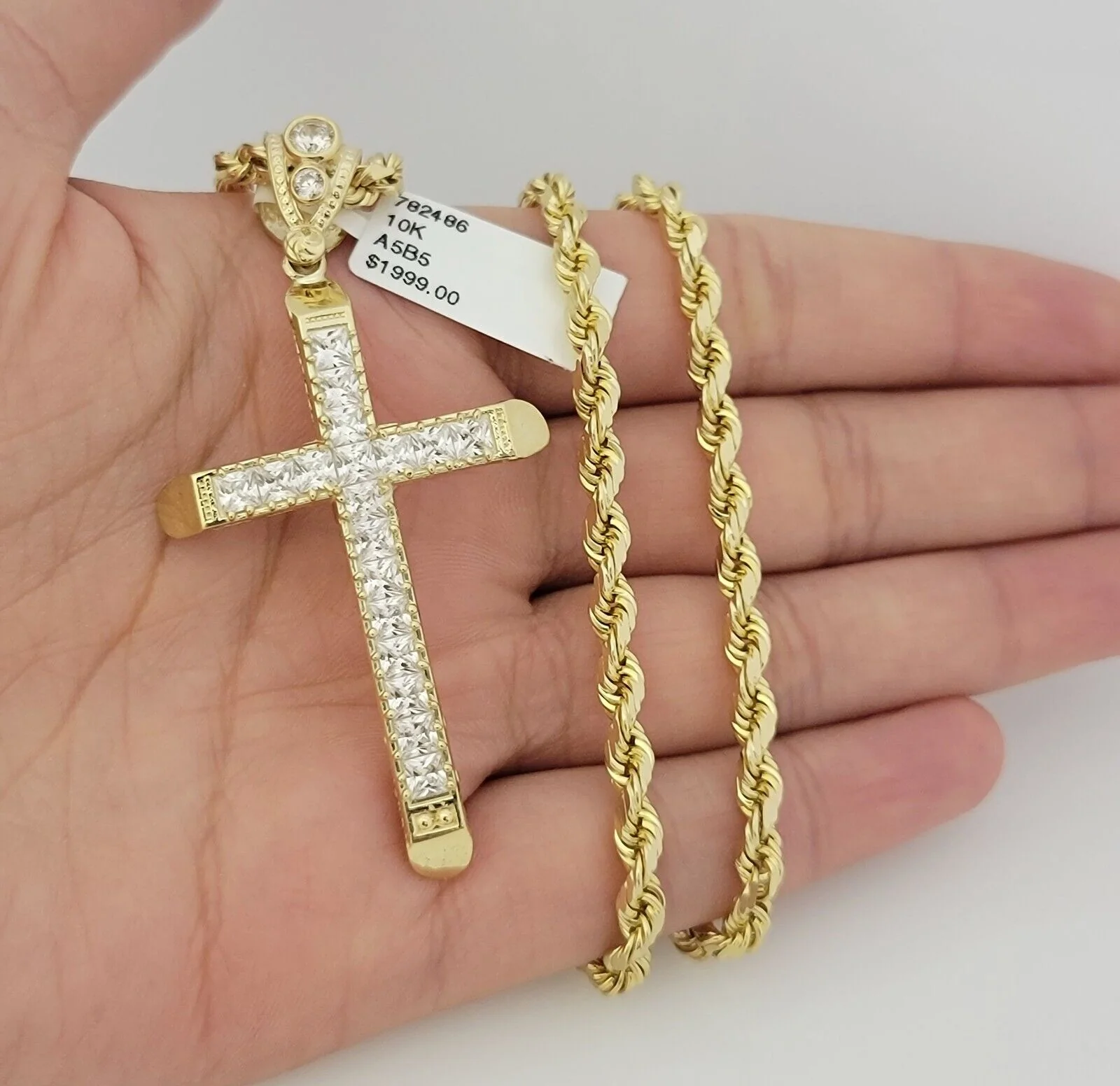 Real 10k Gold Rope Chain Pendant SET Solid Necklace 4mm 20-28" Stone Cross Charm - Image 2