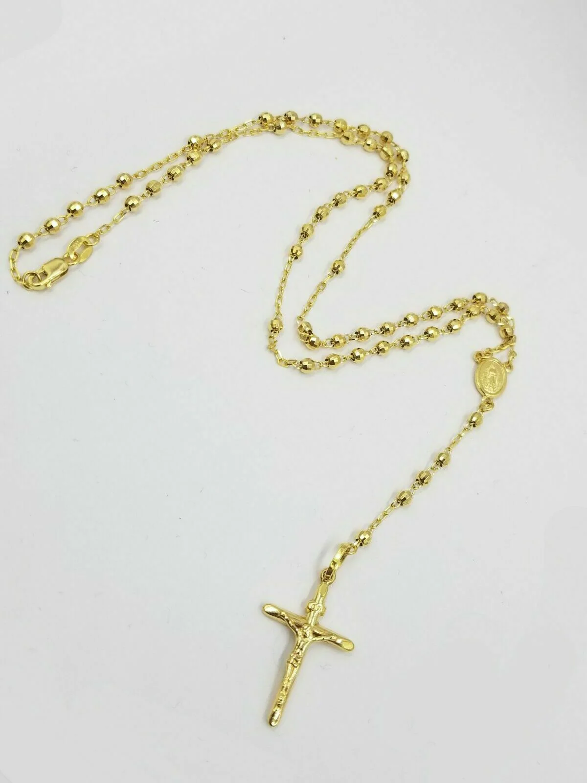 Real 10k Gold Rosary Necklace Ladies Chain 18" with 6" extension Yellow Gold ORO - Image 2