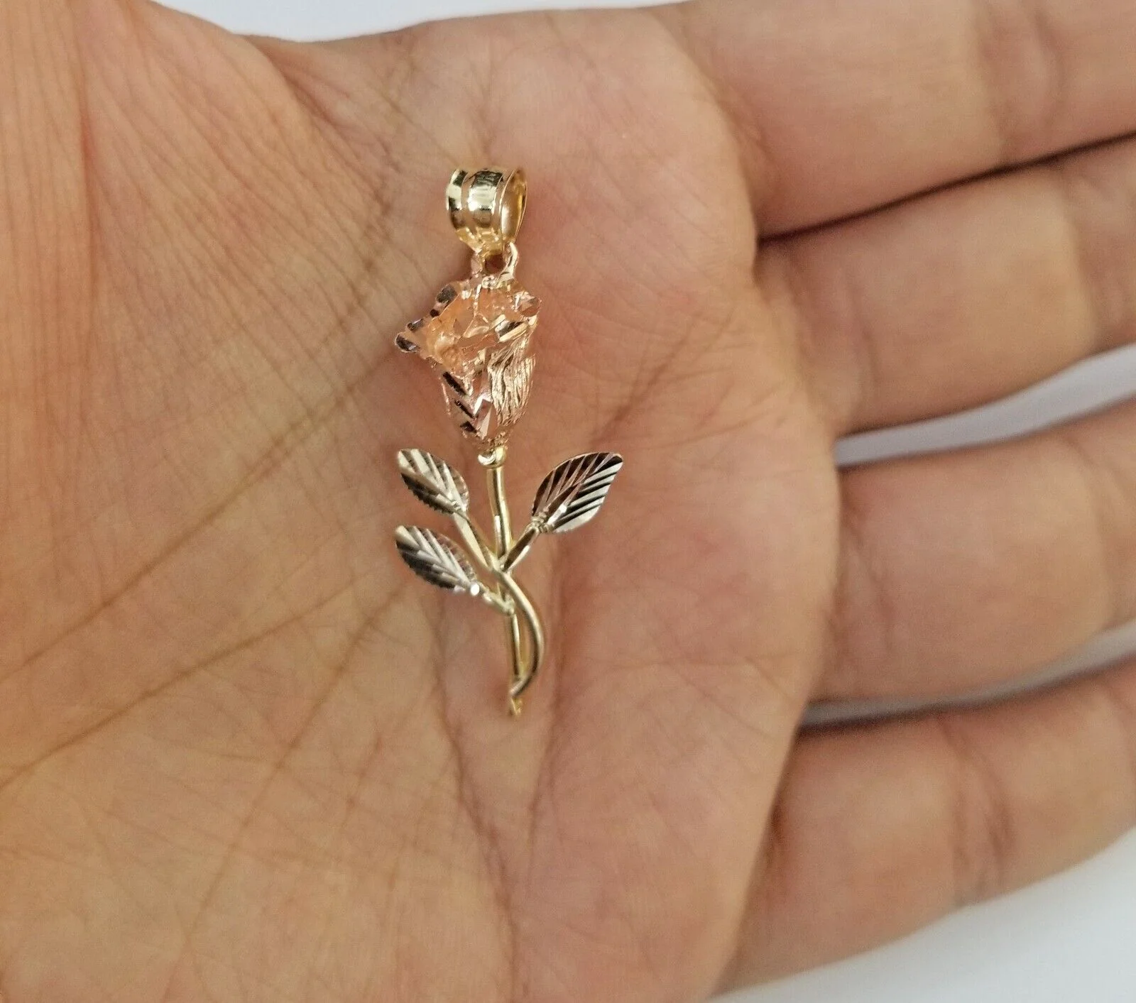 Real 10k Gold Rose Pendant ladies Flower Charm 10kt trio gold Women - Image 2