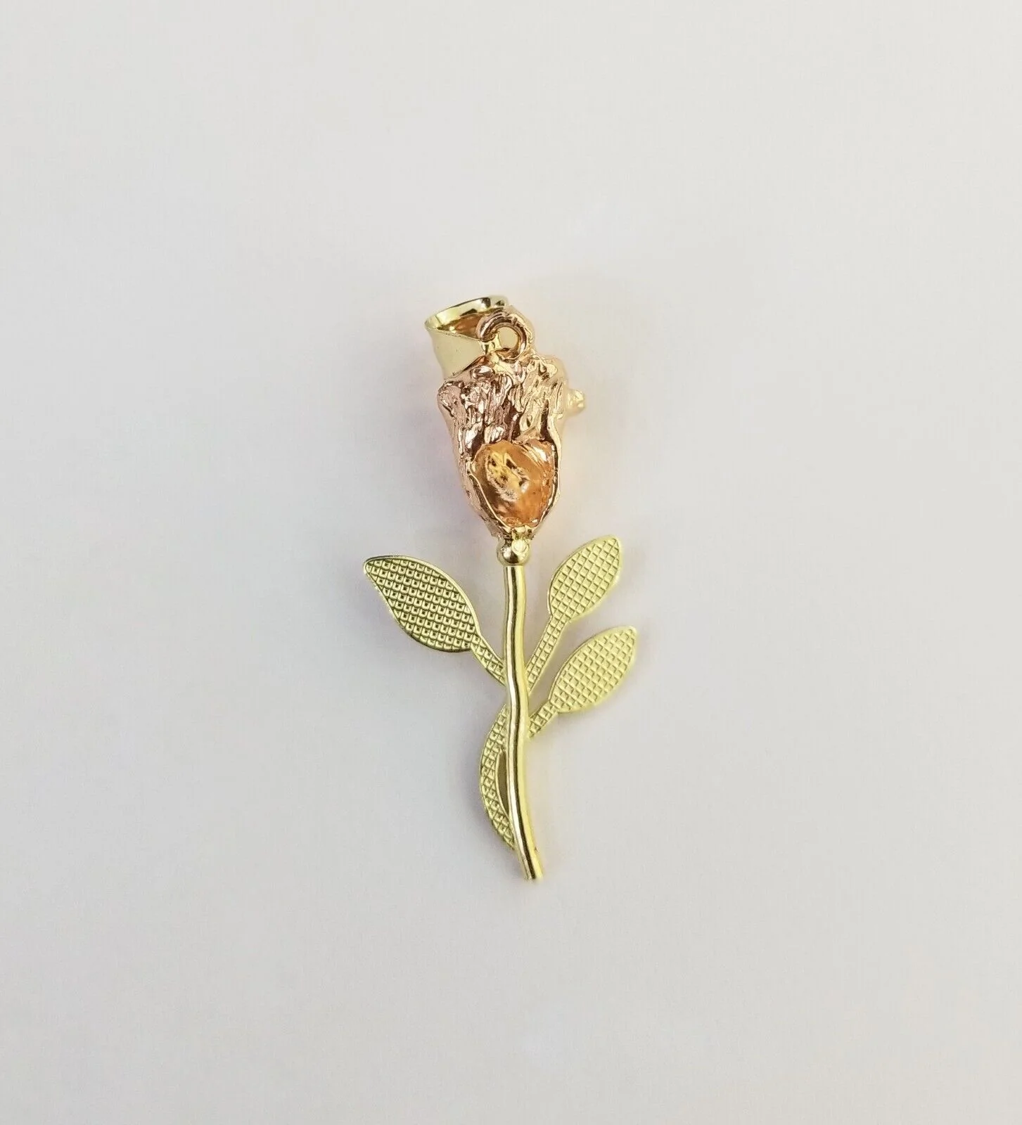 Real 10k Gold Rose Pendant ladies Flower Charm 10kt trio gold Women - Image 7
