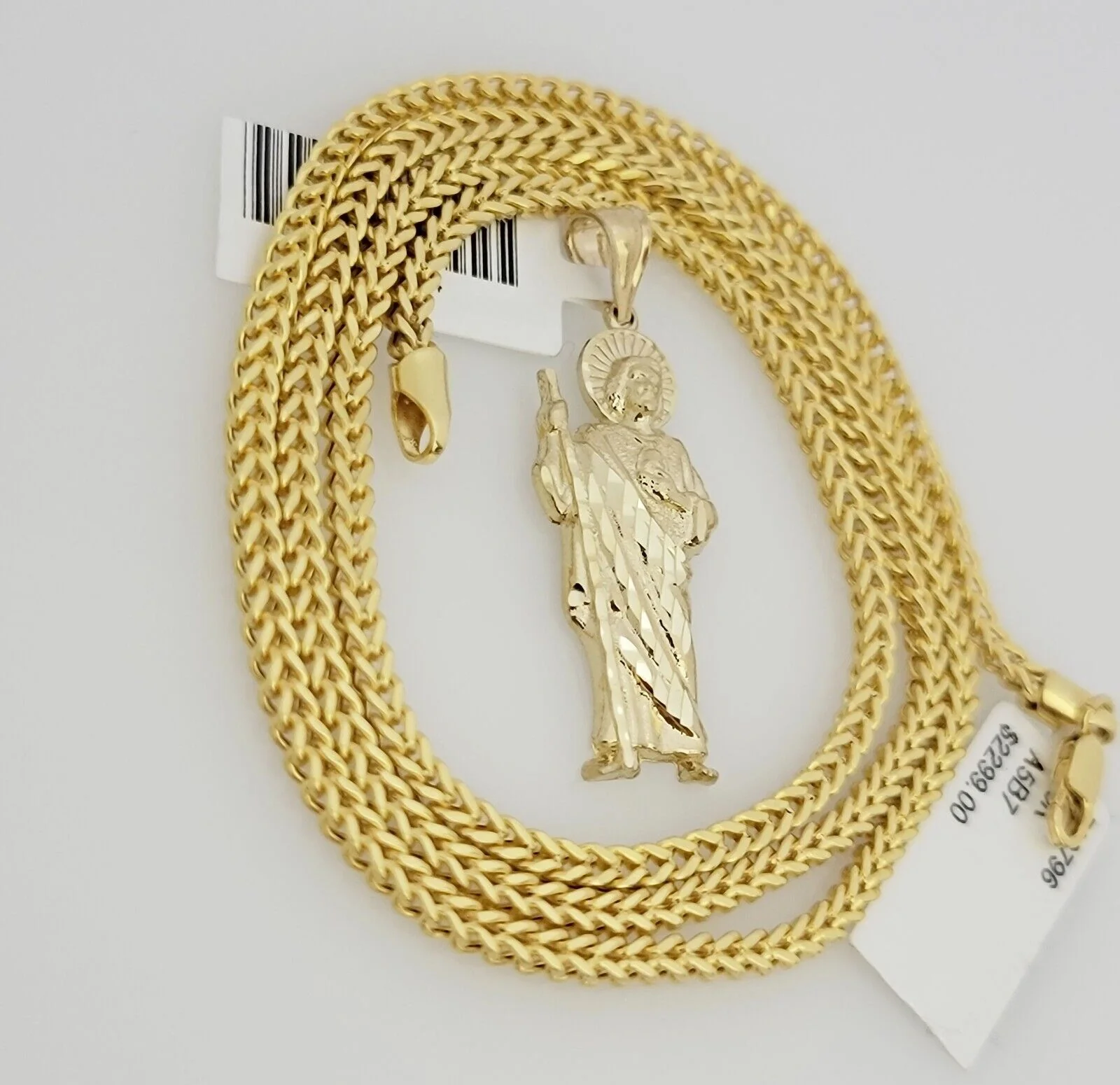 Real 10k Gold Saint Jude Charm Pendant & Franco Chain Necklace SET 2.5mm 18"-24" - Image 7