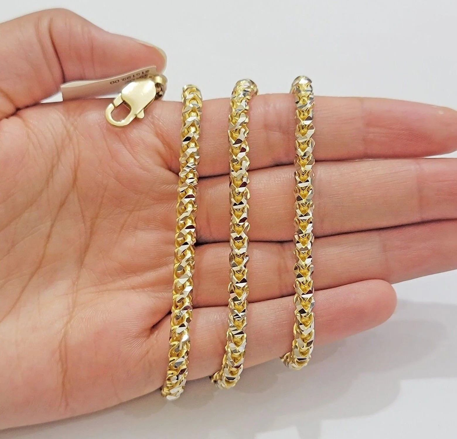 Real 10k Gold Solid Palm Chain Necklace Diamond cut 4.5mm 24" 10kt Unique Design - Image 5