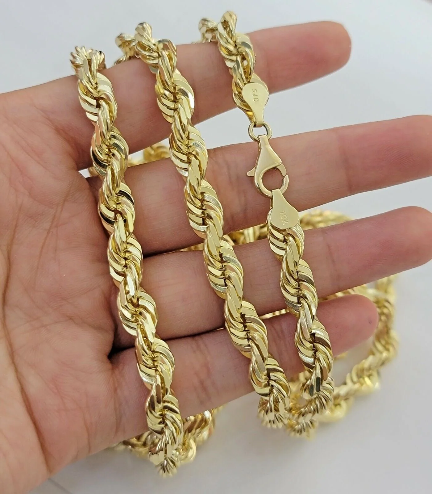 Real 10k Gold Solid Rope Chain Mens Necklace 8mm 24" Inch Diamond cuts 10kt - Image 3