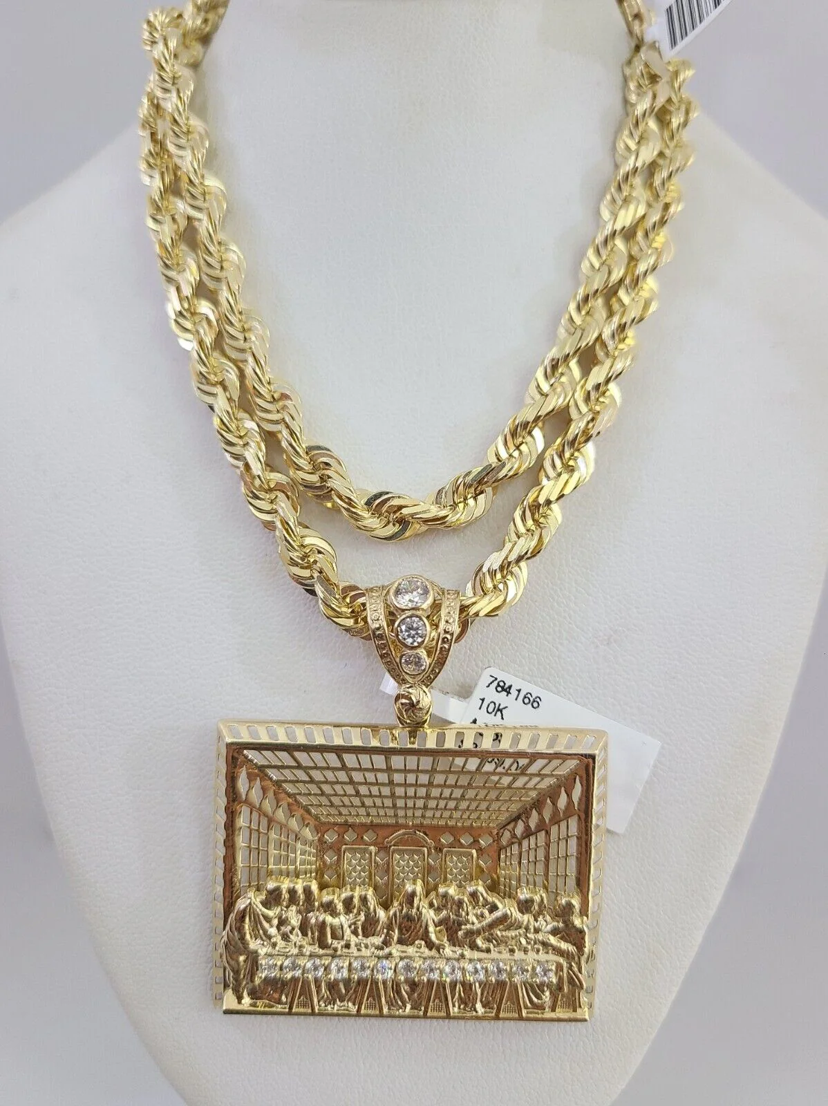 REAL 10k Gold Solid Rope Necklace 6mm Last Supper Pendant SET Chain 20"-30'' - Image 4