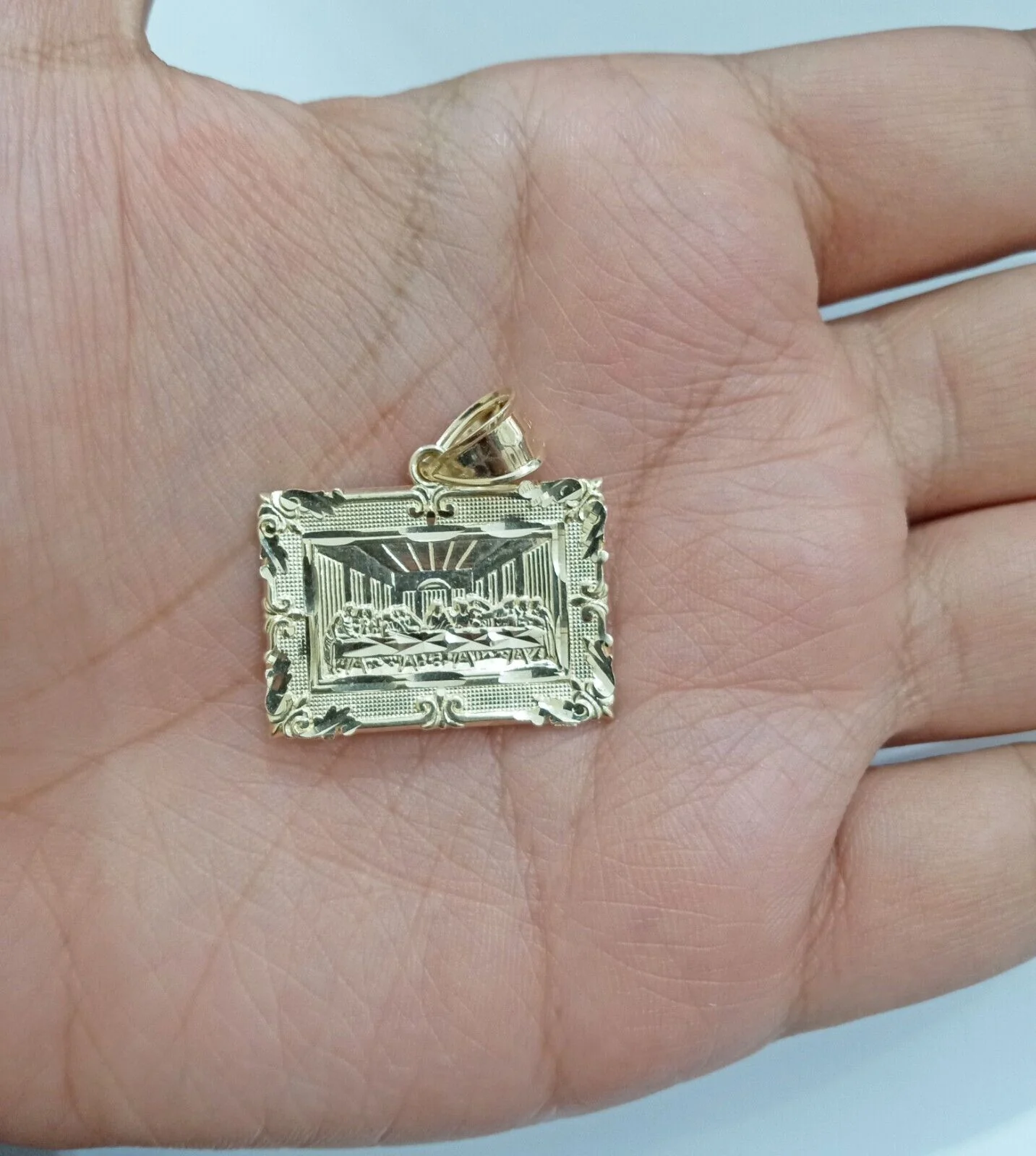 Real 10k Gold Square Pendant Last Supper Charm 10kt Yellow Gold - Image 2