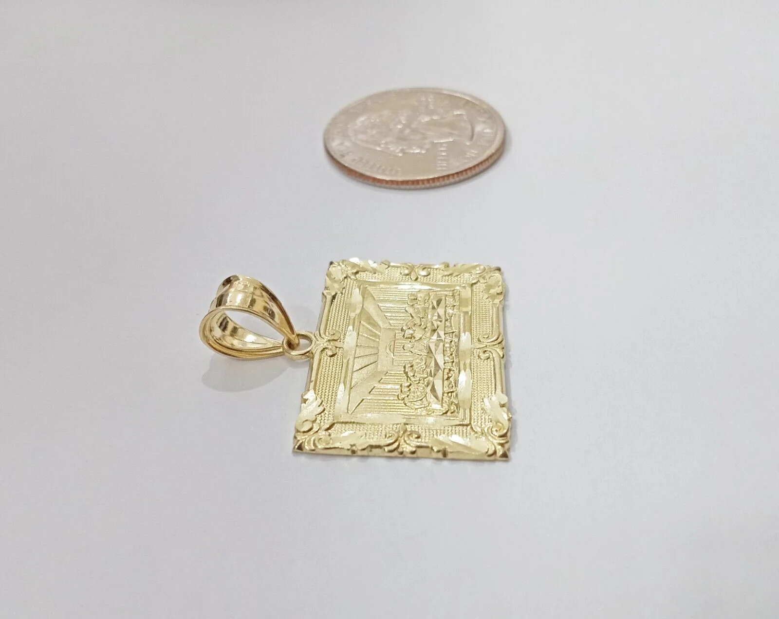 Real 10k Gold Square Pendant Last Supper Charm 10kt Yellow Gold - Image 4