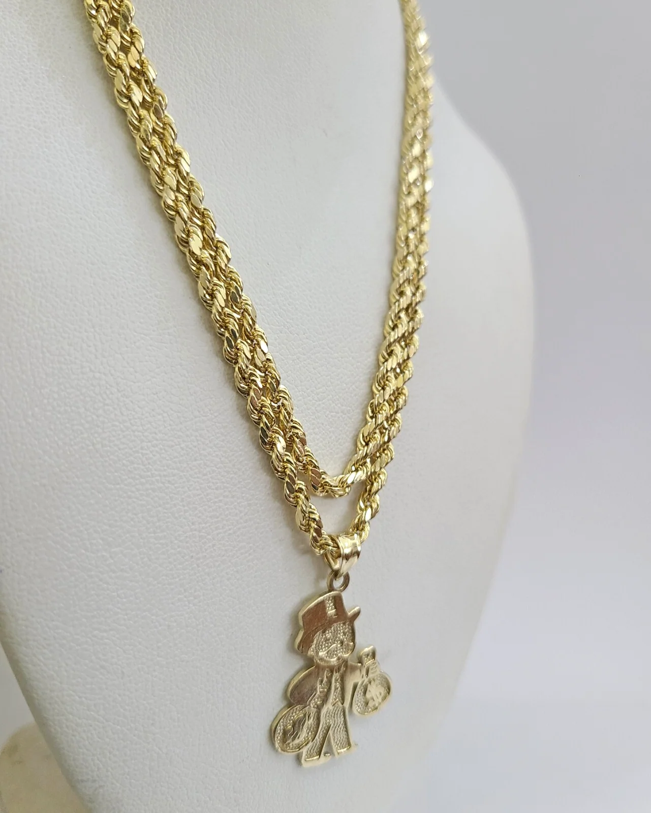 REAL 10k Grandpa Money Bag Charm Rope Chain Pendant 3mm Necklace Set 18"-28" in - Image 3