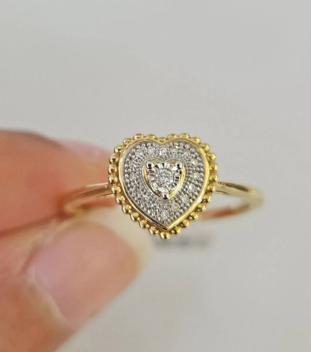 Real 10k Hearts Diamond Ladies Ring Women Casual 10Kt Yellow Gold All Sizes - Image 6