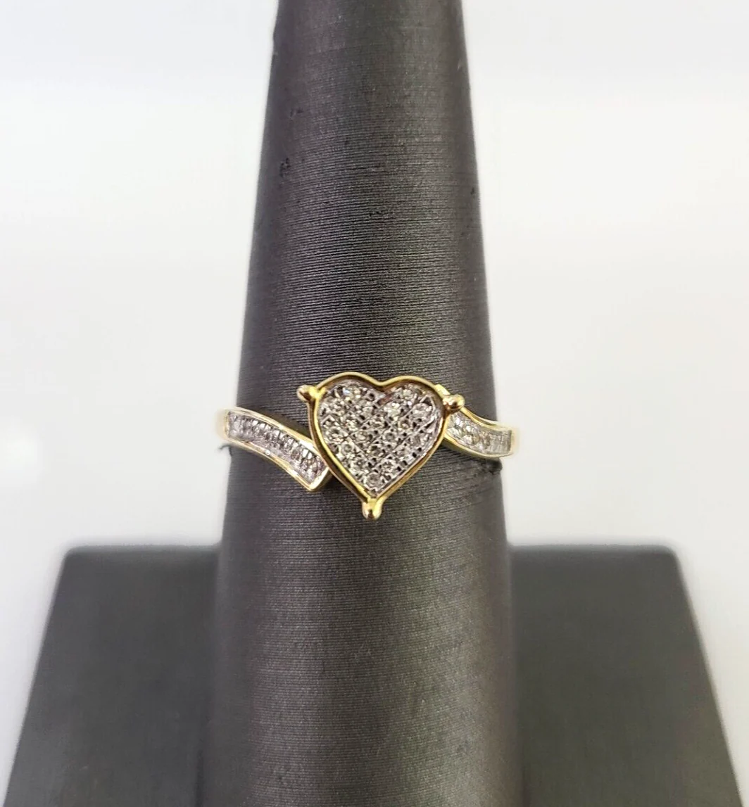 Real 10k Hearts Diamond Ladies Ring Women Casual 10Kt Yellow Gold All Sizes - Image 6