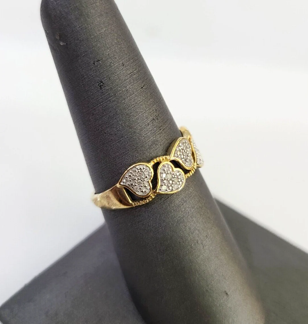 Real 10k Hearts Diamond Ladies Ring Women Casual 10Kt Yellow Gold All Sizes - Image 3
