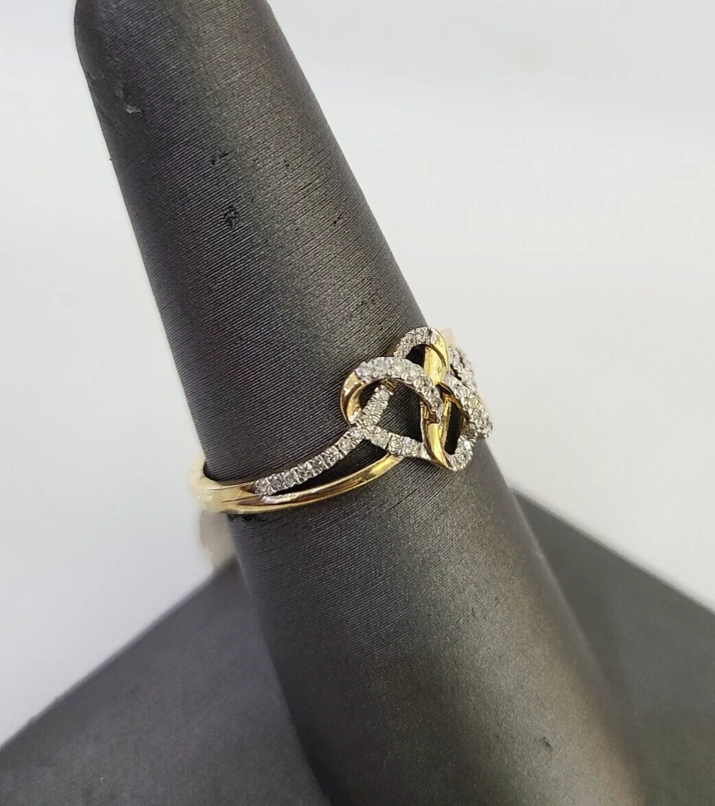 Real 10k Hearts Diamond Ladies Ring Women Casual 10Kt Yellow Gold All Sizes - Image 4