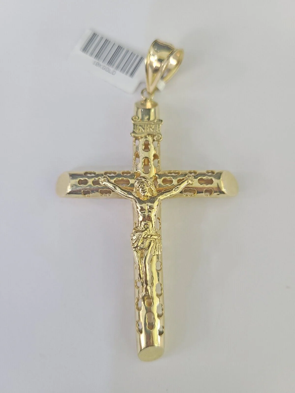 Real 10K INRI Jesus Crucifix Cross Pendant 3" Yellow Gold Charm Genuine