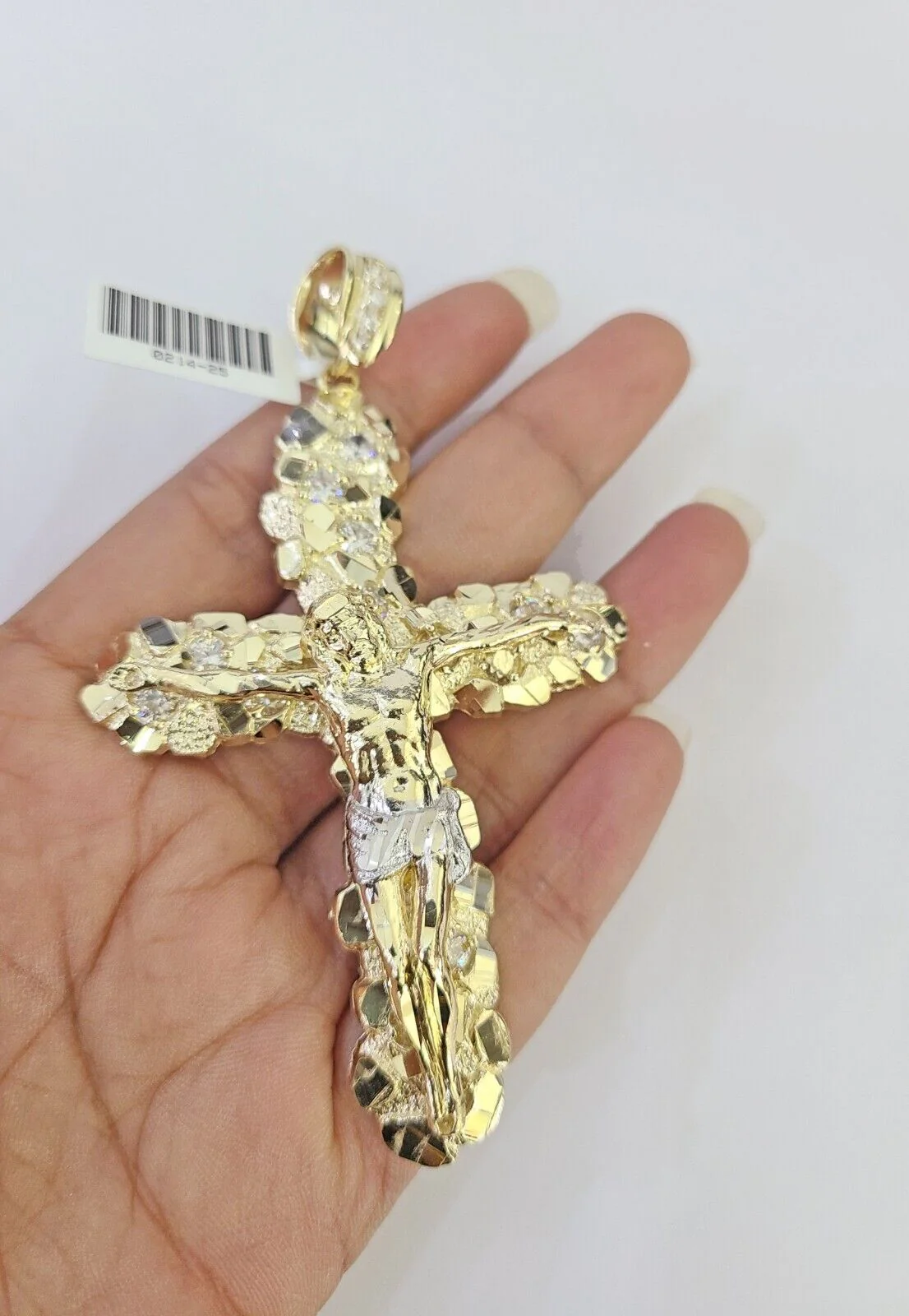 Real 10k Jesus Cross Charm Pendant Yellow Gold 3.5 inches Crucifix - Image 2