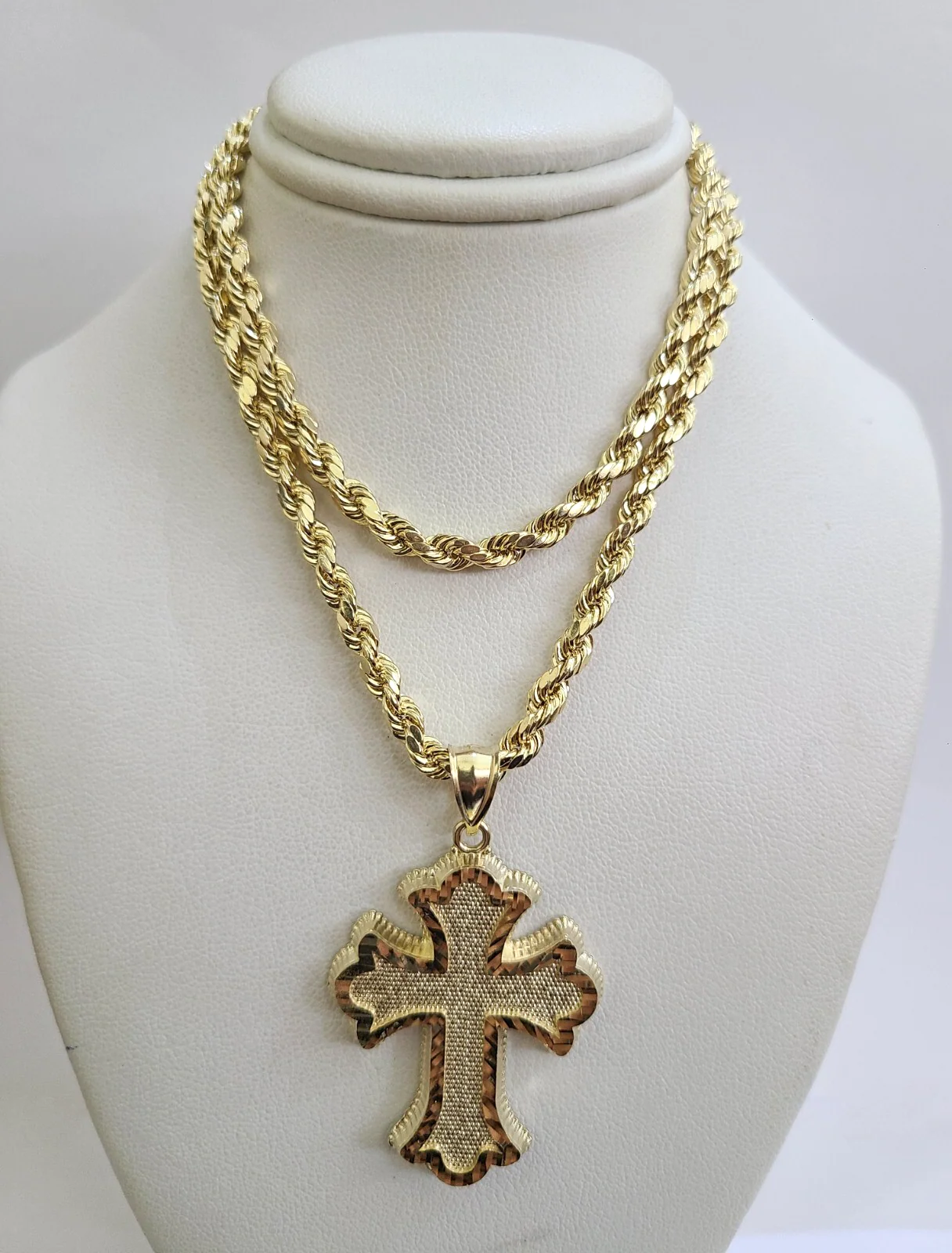 REAL 10k Jesus Roman Cross Charm Rope Chain Pendant 4mm Necklace Set 18"-28" in - Image 6