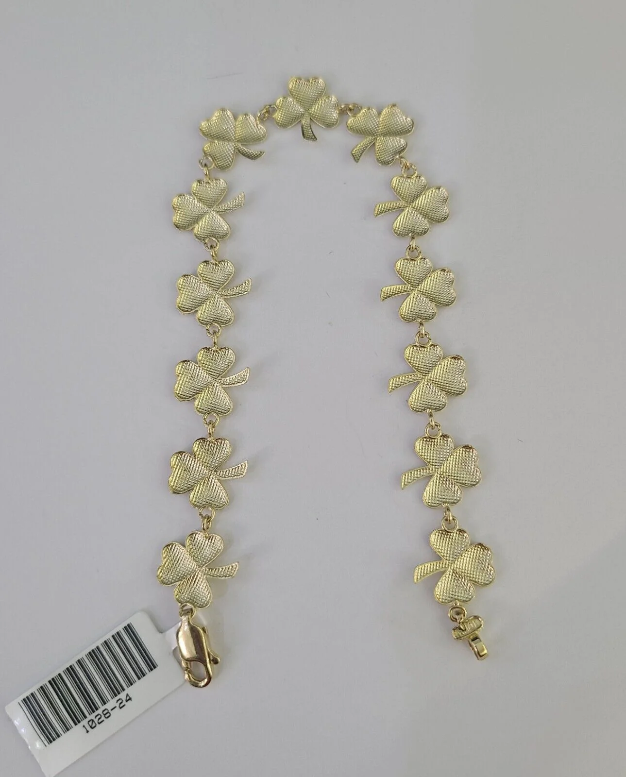 Real 10K Leaf Irish Shamrock Clover Bracelet 11mm 7 Inches 10kt Yellow Gold - Image 10