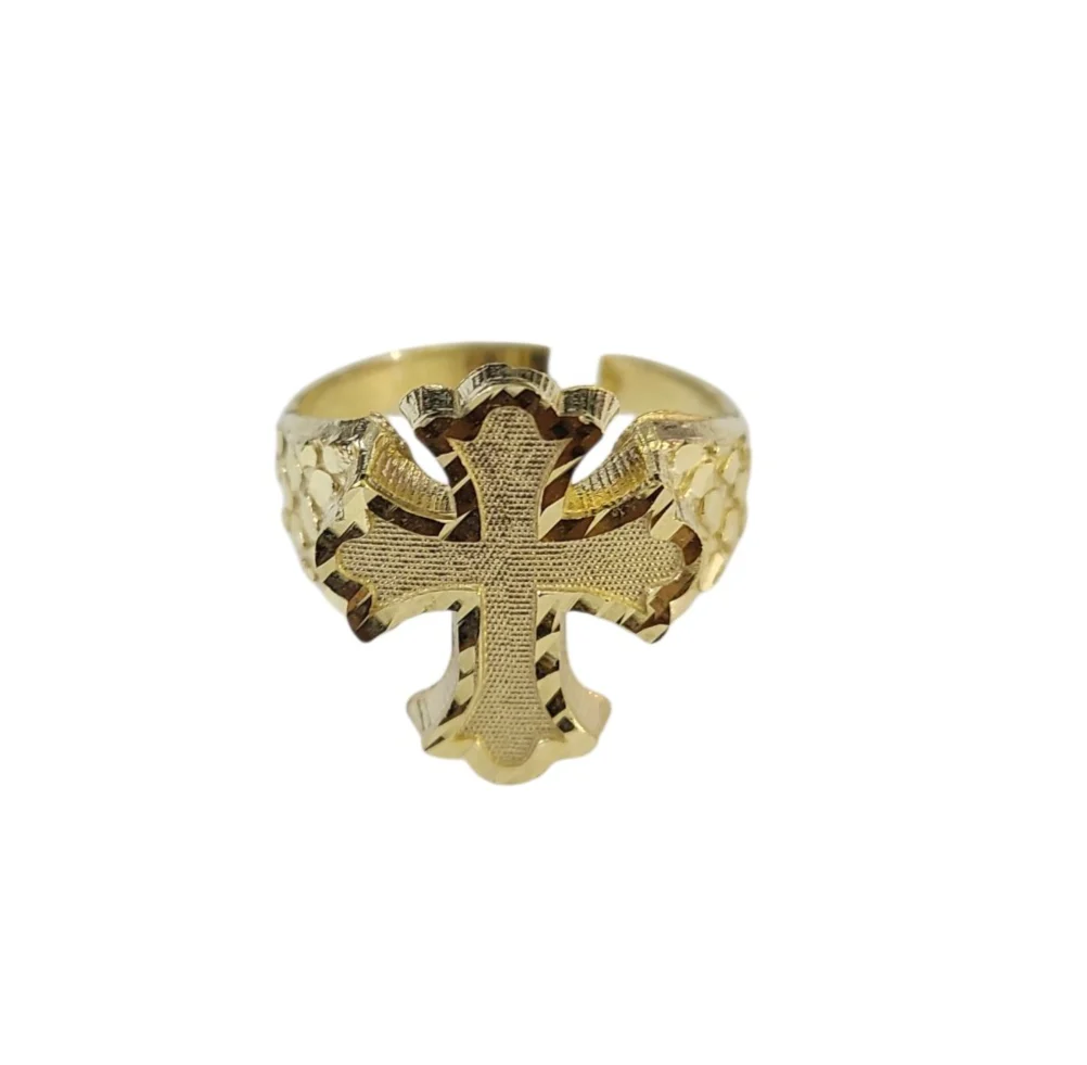 Real 10k Men Nugget Cross Ring Yellow Gold 10Kt Genuine - Image 3