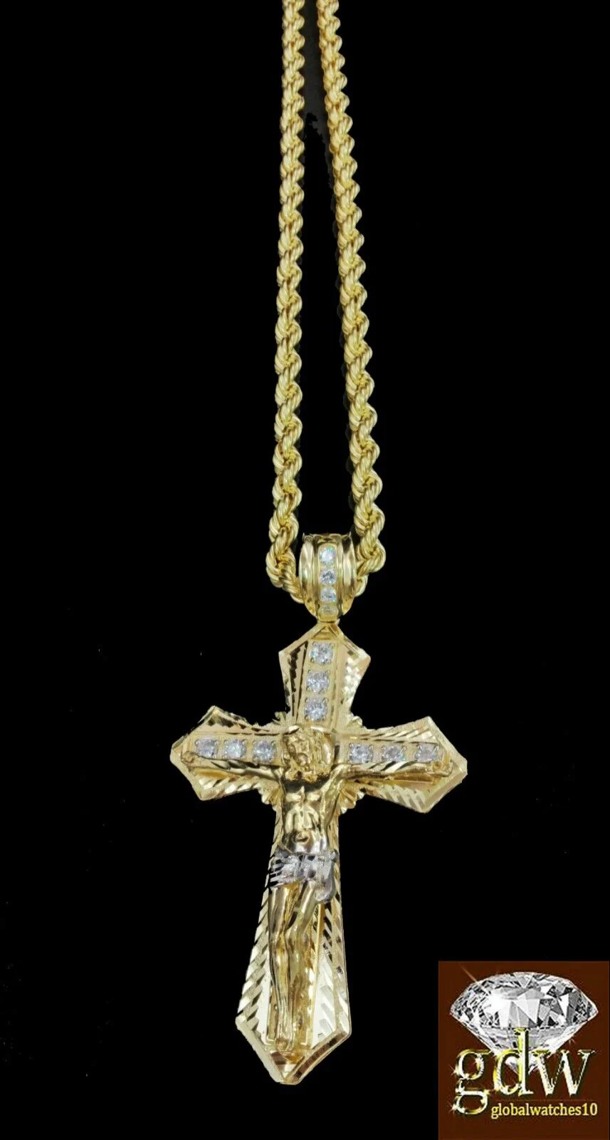 Real 10k Mens Yellow Gold Jesus Cross Charm/Pendant with 28 Inch long Rope Chain - Image 7