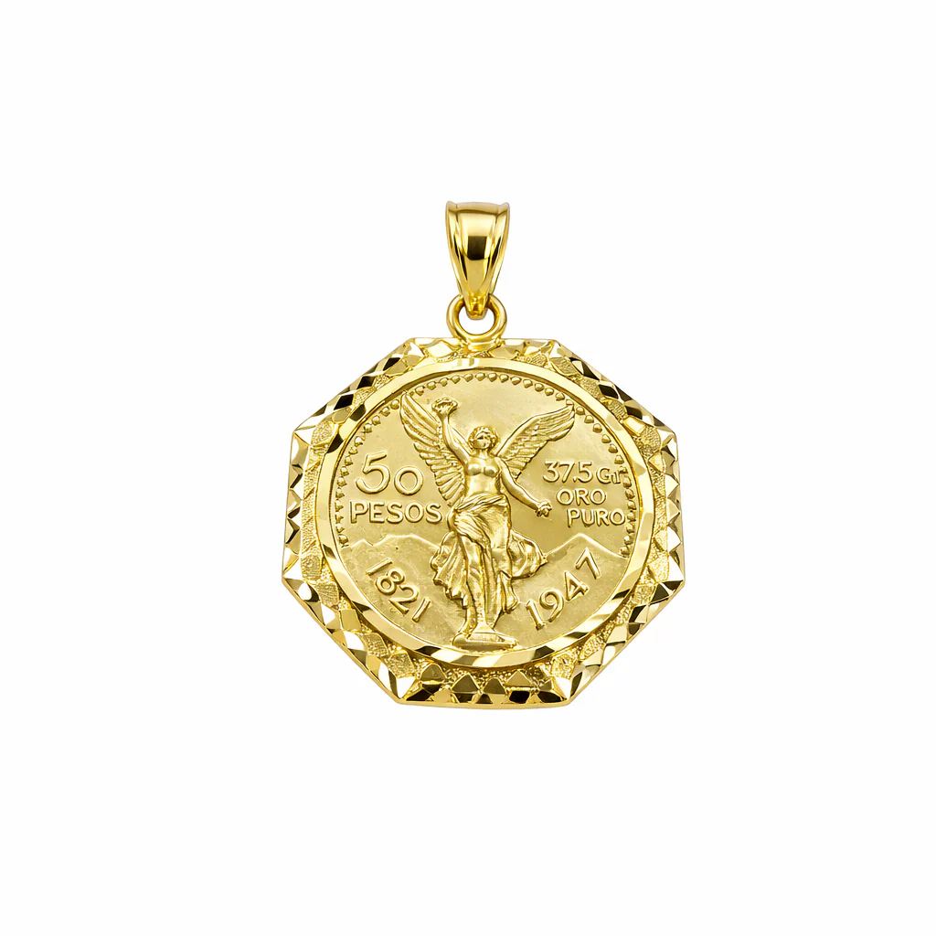 Real 10K Mexican 50 Pesos Medallion Pendant Charm Yellow Gold Genuine 10kt