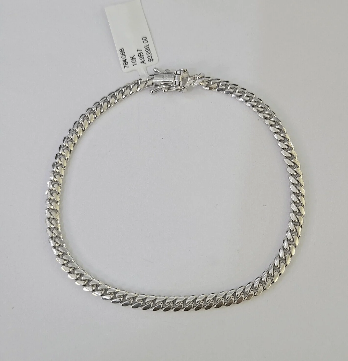 Real 10K Miami Cuban Bracelet White Gold Solid 4mm 8Inches Box Lock Genuine