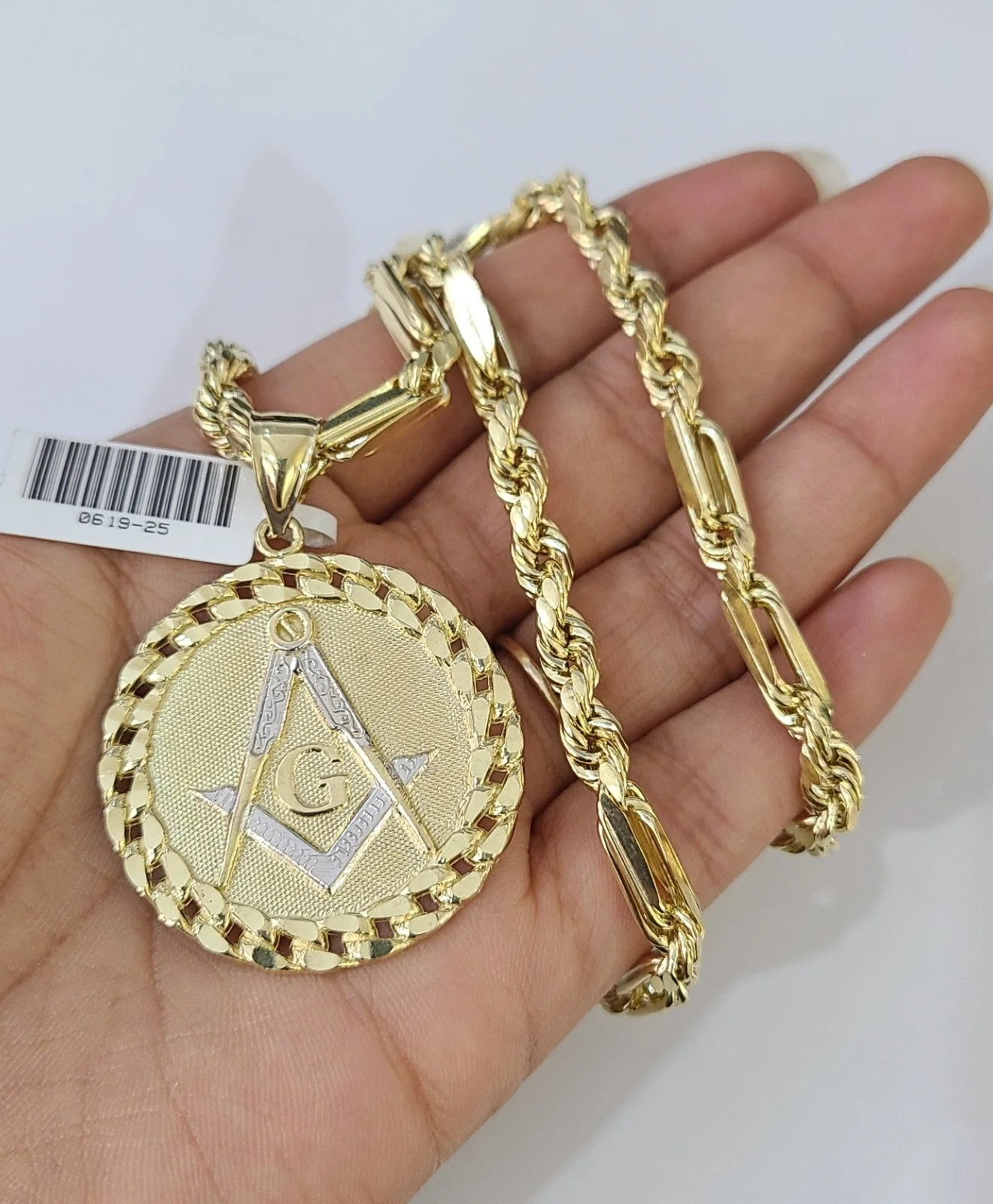 Real 10k Milano Rope Chain Masonic Charm Necklace SET 4mm 18"-28" Pendant - Image 4