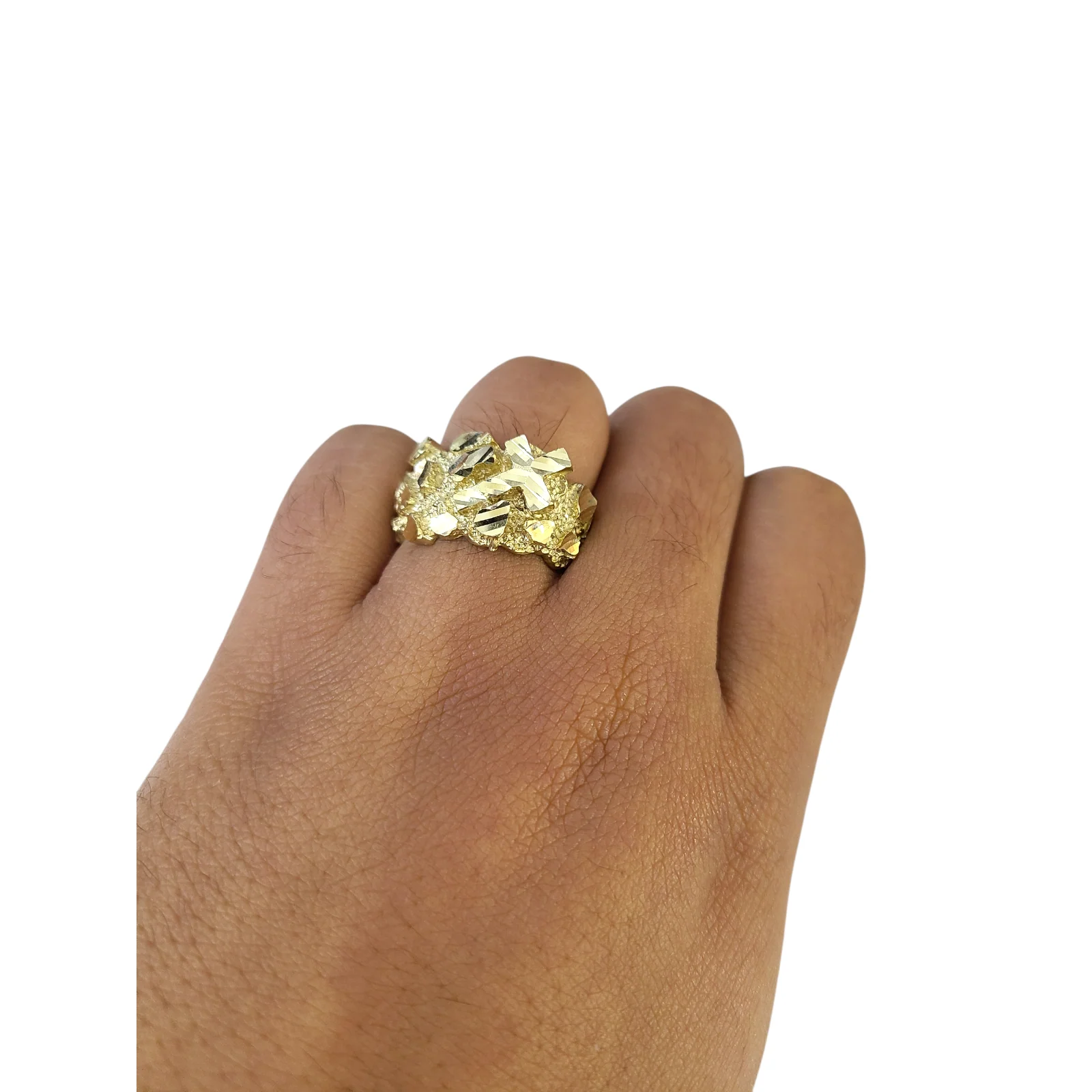 Real 10k Nugget Cross Ring Yellow Gold Men 10Kt Genuine Ring Sizes 6,7,8,9,10,11 & 12