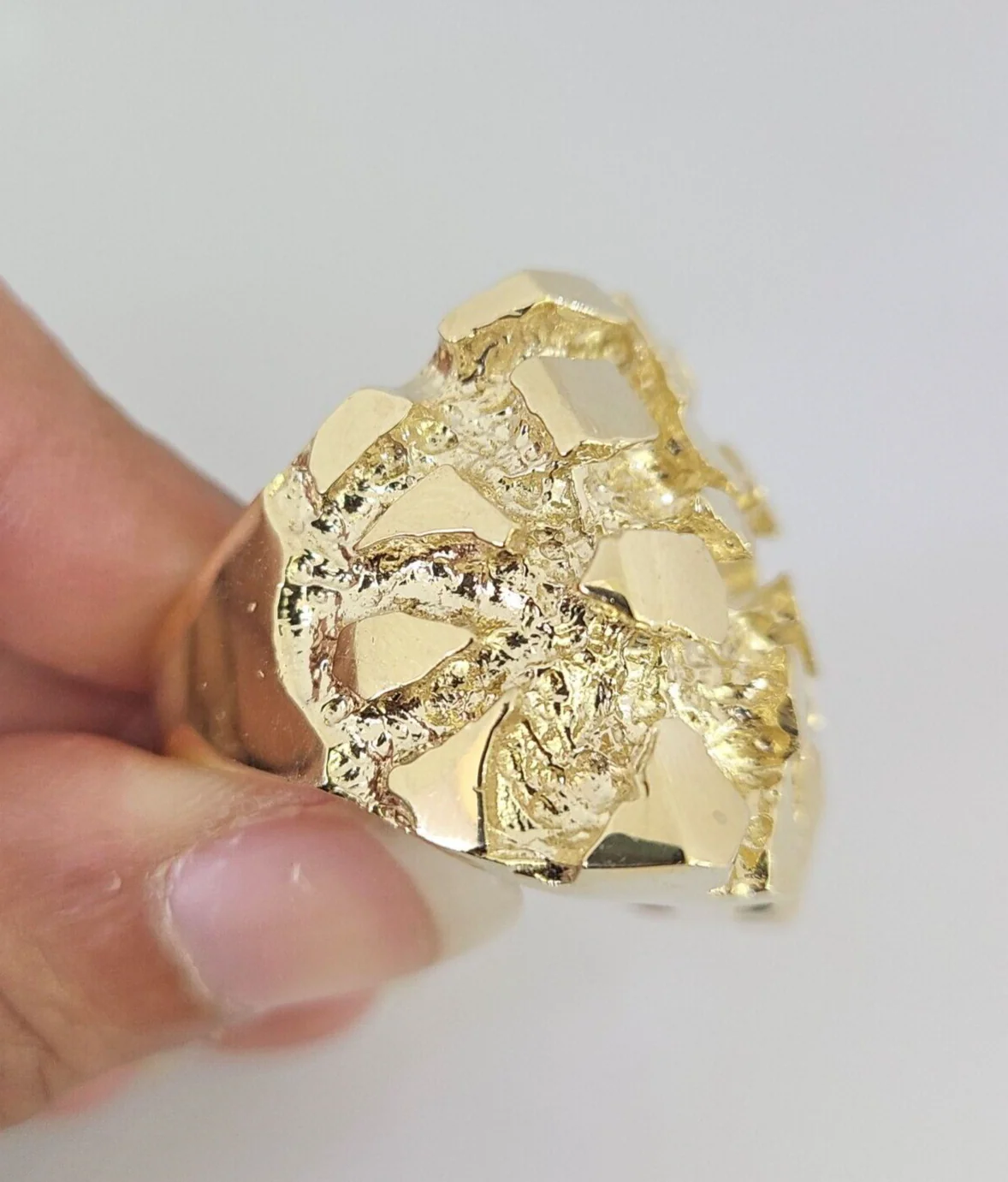 Real 10k Nugget Ring Yellow Gold Men Casual Square Ring 10kt All Sizes