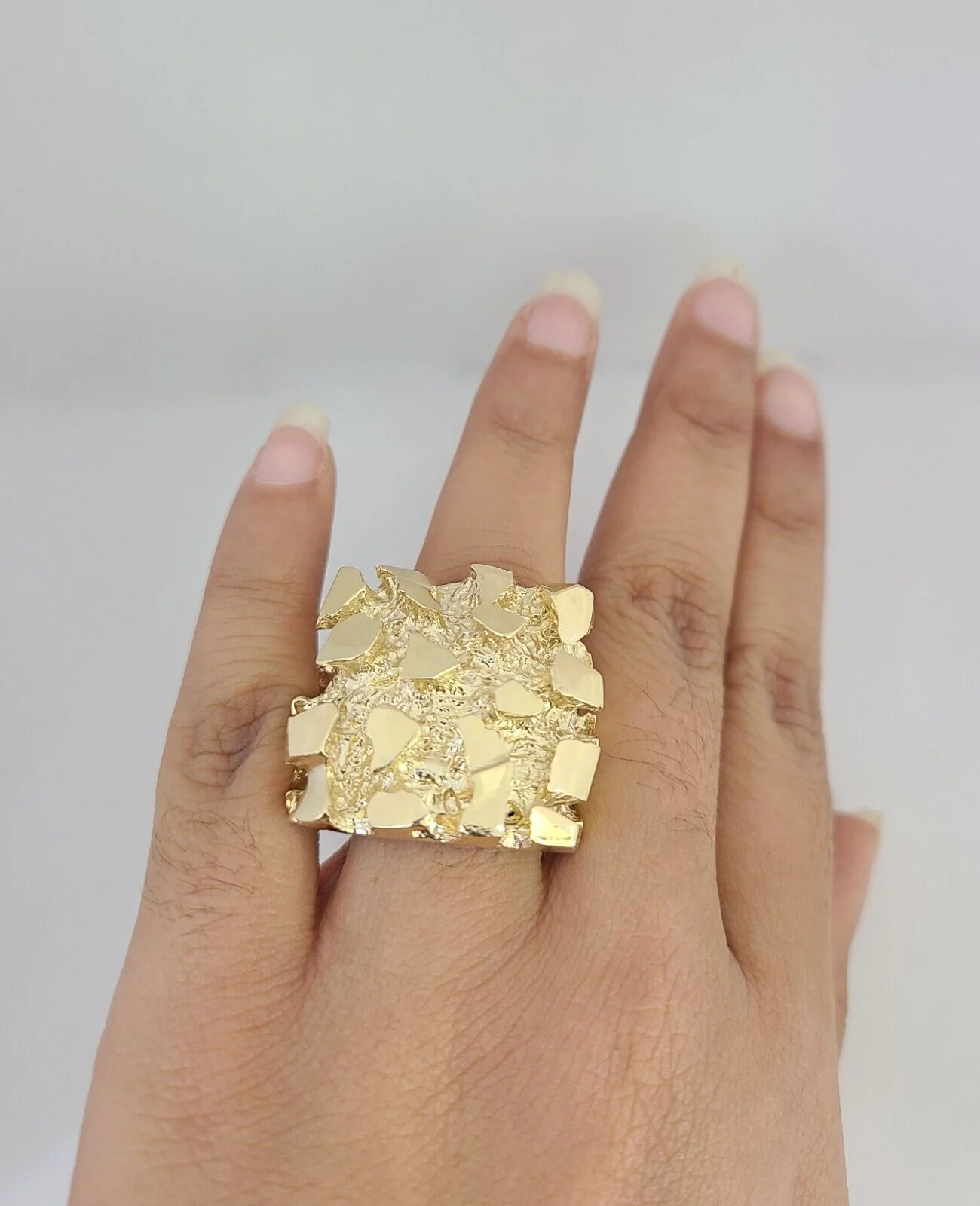 Real 10k Nugget Ring Yellow Gold Men Casual Square Ring 10kt All Sizes - Image 3