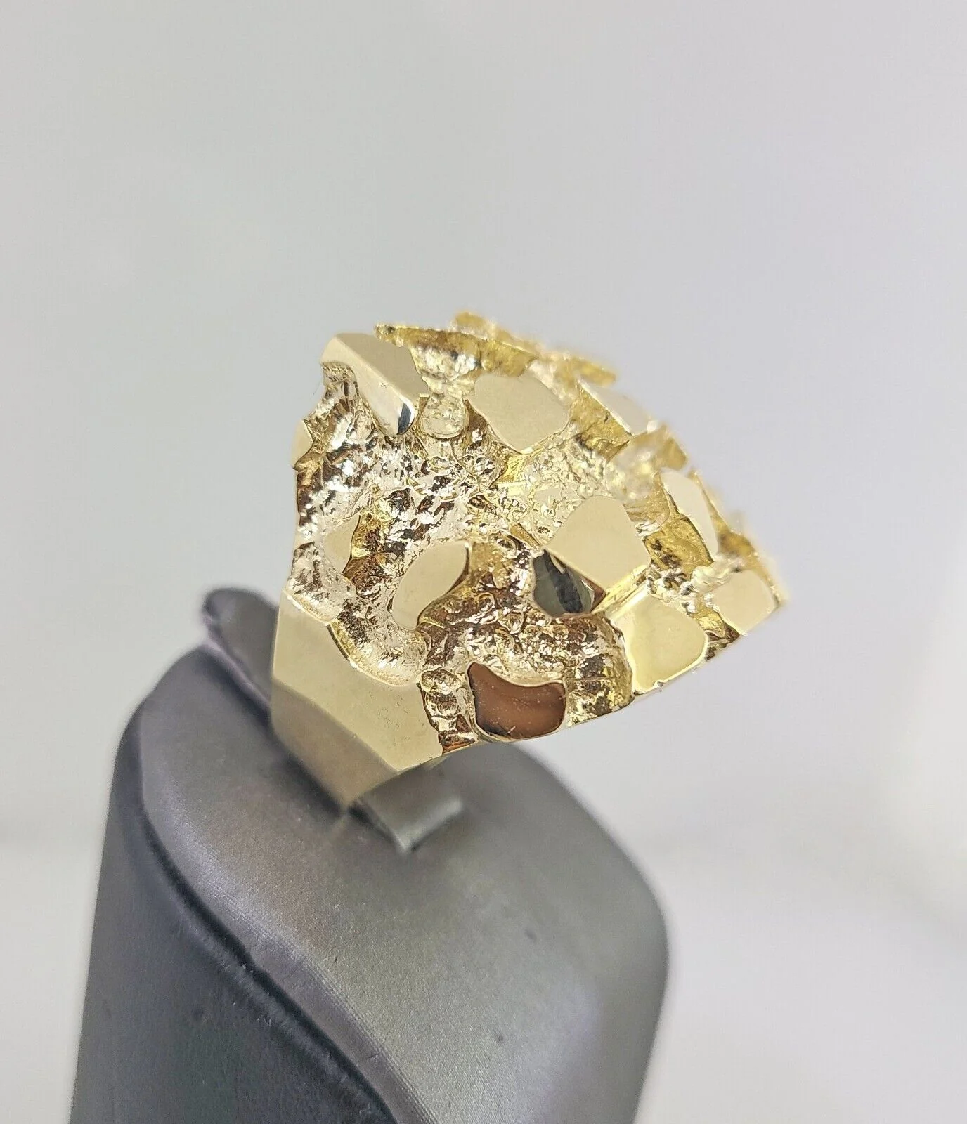 Real 10k Nugget Ring Yellow Gold Men Casual Square Ring 10kt All Sizes - Image 4