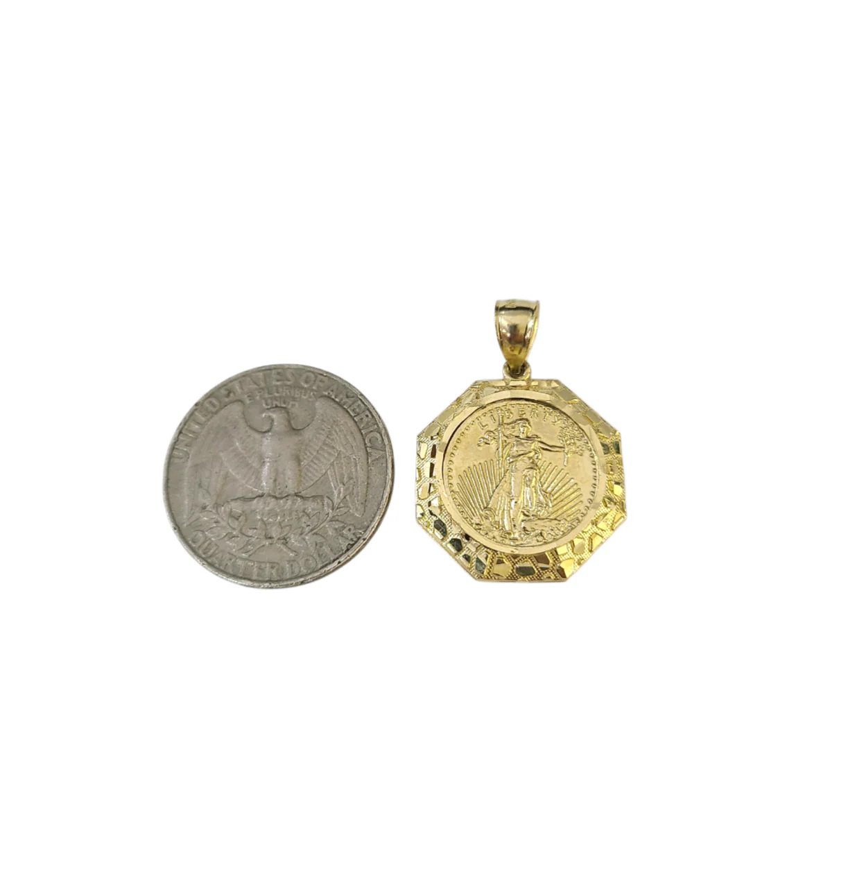Real 10K  Nugget Saint Liberty Medallion Pendant Charm Yellow Gold Genuine 10kt - Image 4