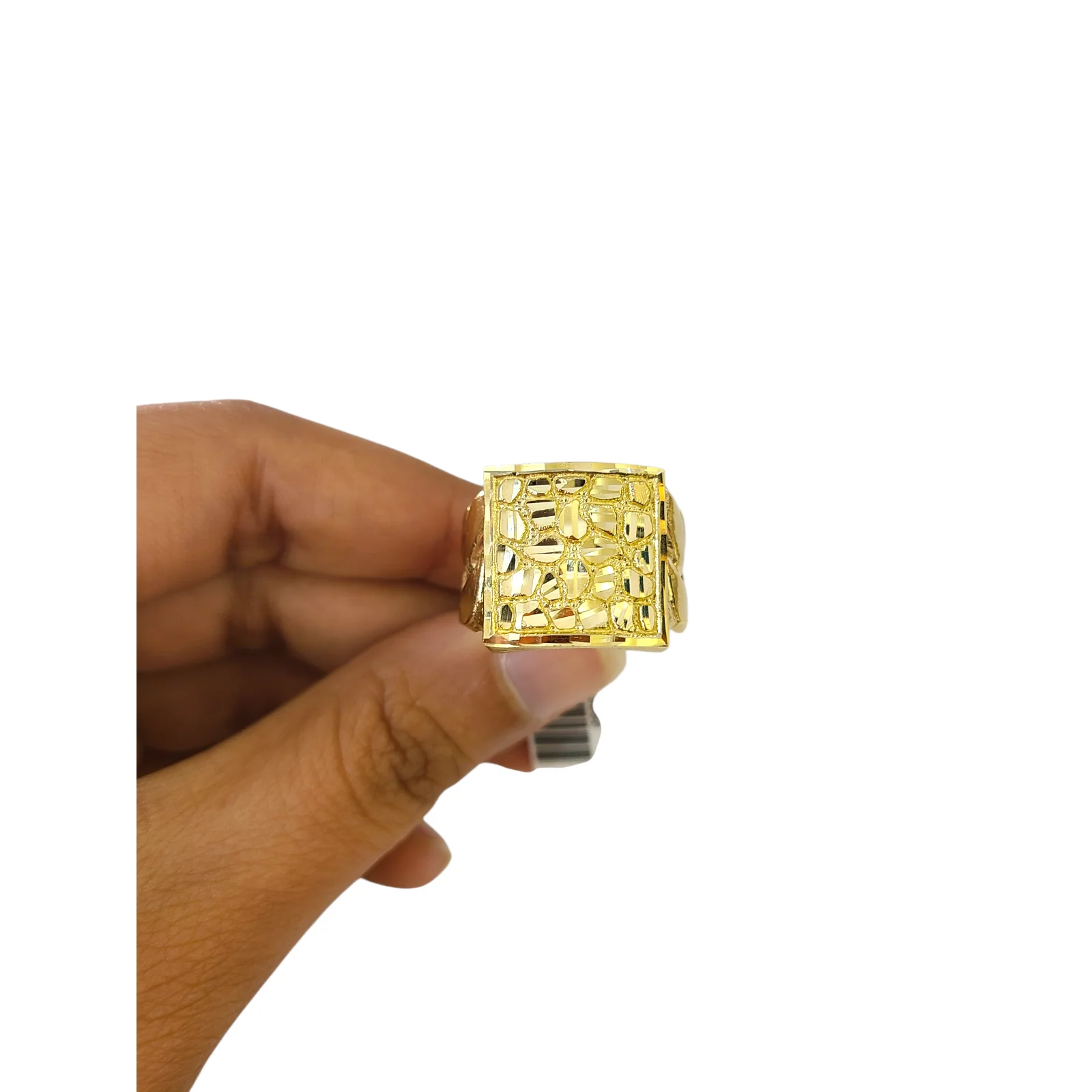 Real 10k Nugget Square Ring Yellow Gold Men 10Kt Genuine - Image 3